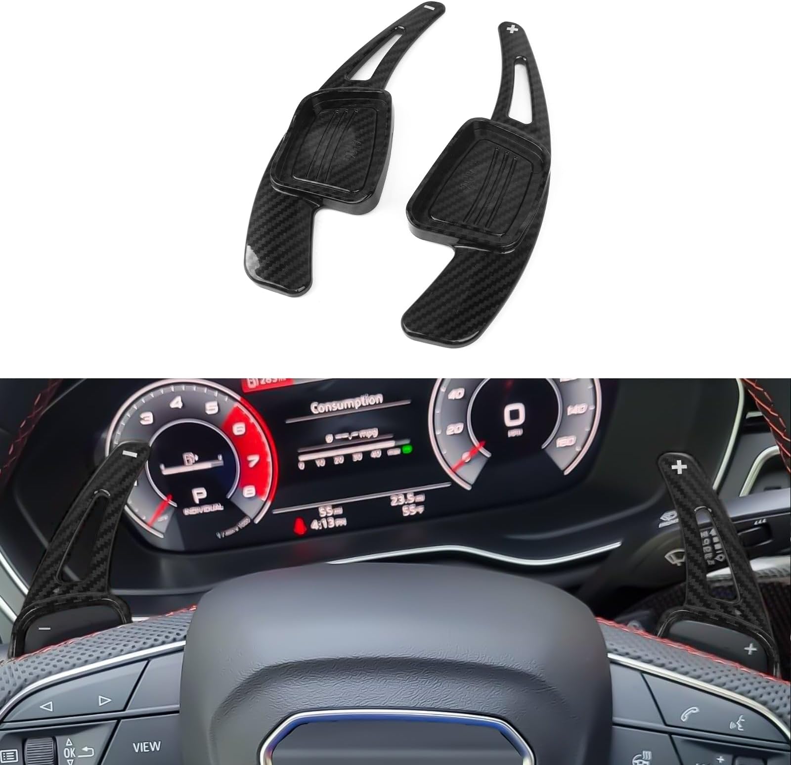 x xotic tech Carbon Fiber Pattern Paddle Shifter Extensions Interior Shift Cover Trim Compatible with Audi A3 A4 A5 Q3 Q5 Q7 Q8 S3 S4 S5 SQ5 SQ7 SQ8 TT TTS