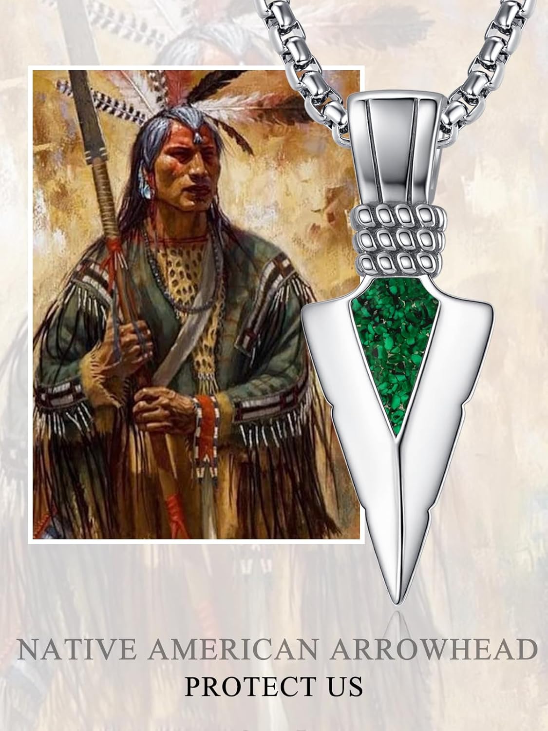 ADMETUS Arrowhead Necklace for Men Silver Native American Jewelry American West Pendant Protection Gifts for Outdoor Sports Enthusiast with 2.5mm 22"+2" Rolo Chain