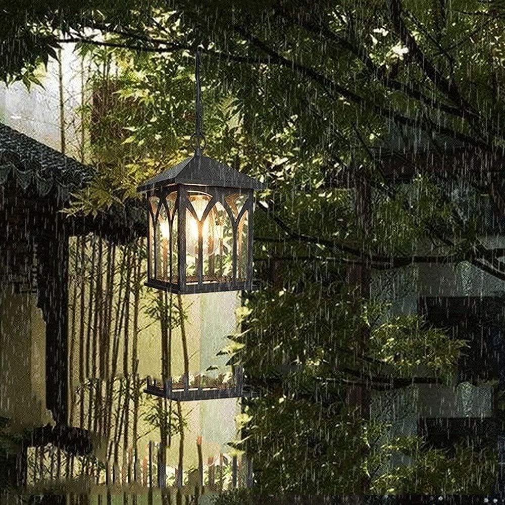 Kreatywny pawilon ogrodowy Dziedziniec Lampa sufitowa Styl europejski Retro Deszczoszczelna Czarna lampa Na zewnątrz Przemysłowy Na zewnątrz Wiszący Regulowana wysokość Wisząca Metal Matowe