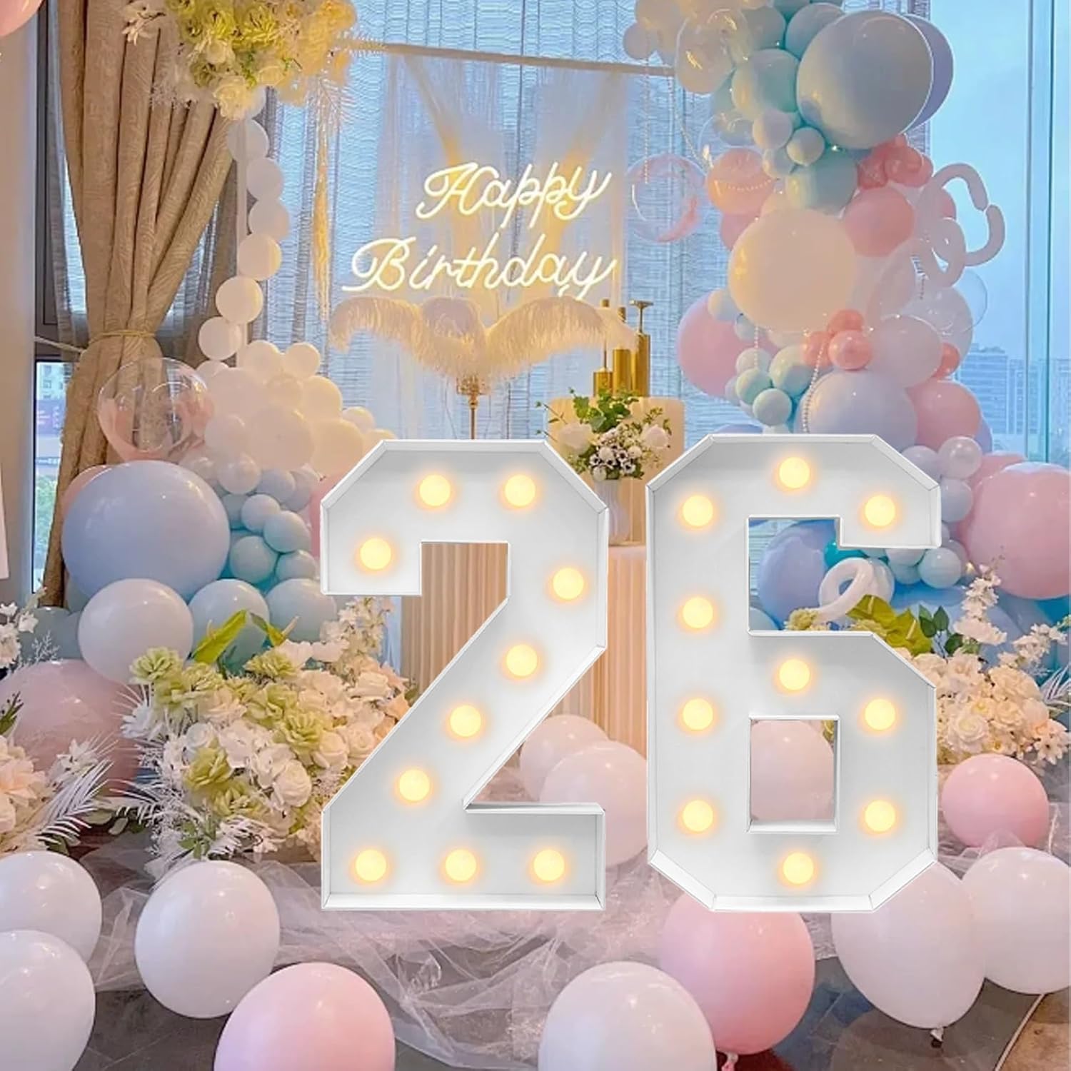 4FT DIY Marquee Light Up Numbers for 20-29th Birthday Decor Mosaic Numbers for Balloons Anniversary Party Foam Board Kit (Color : 24, Size : 70cm)