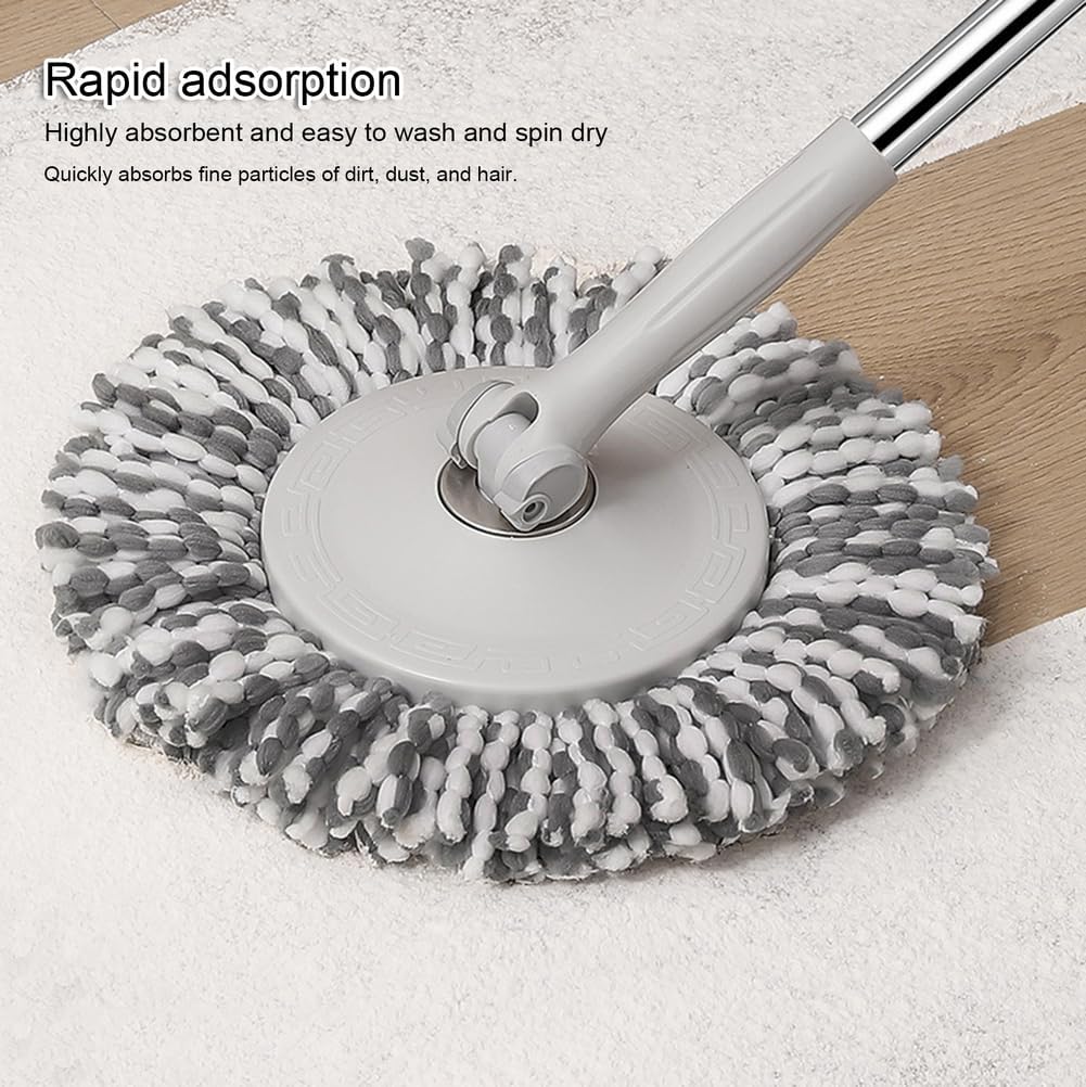 Spin Mop and Bucket Set Hand Press Self Wringing Floor Cleaning System 2 Microfiber Mop Heads 360° Swivel Head