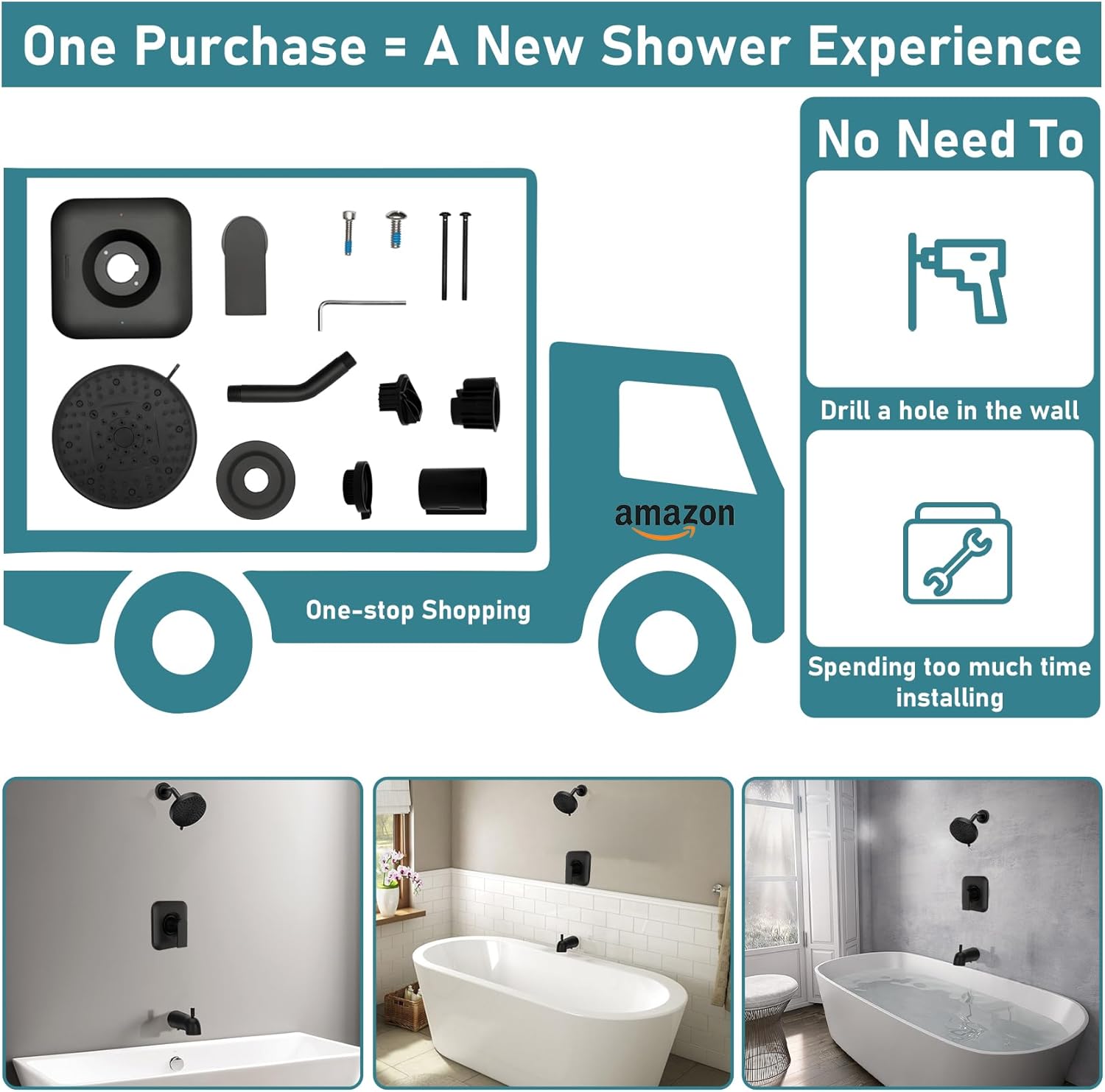 Matte Black Genta Shower Trim Kit Compatible with moen T2472EPBL Black Shower Trim Kit, High-Pressure Balancing Modern Shower Trim with Showerhead and Lever Handle, Requires 2510 valve