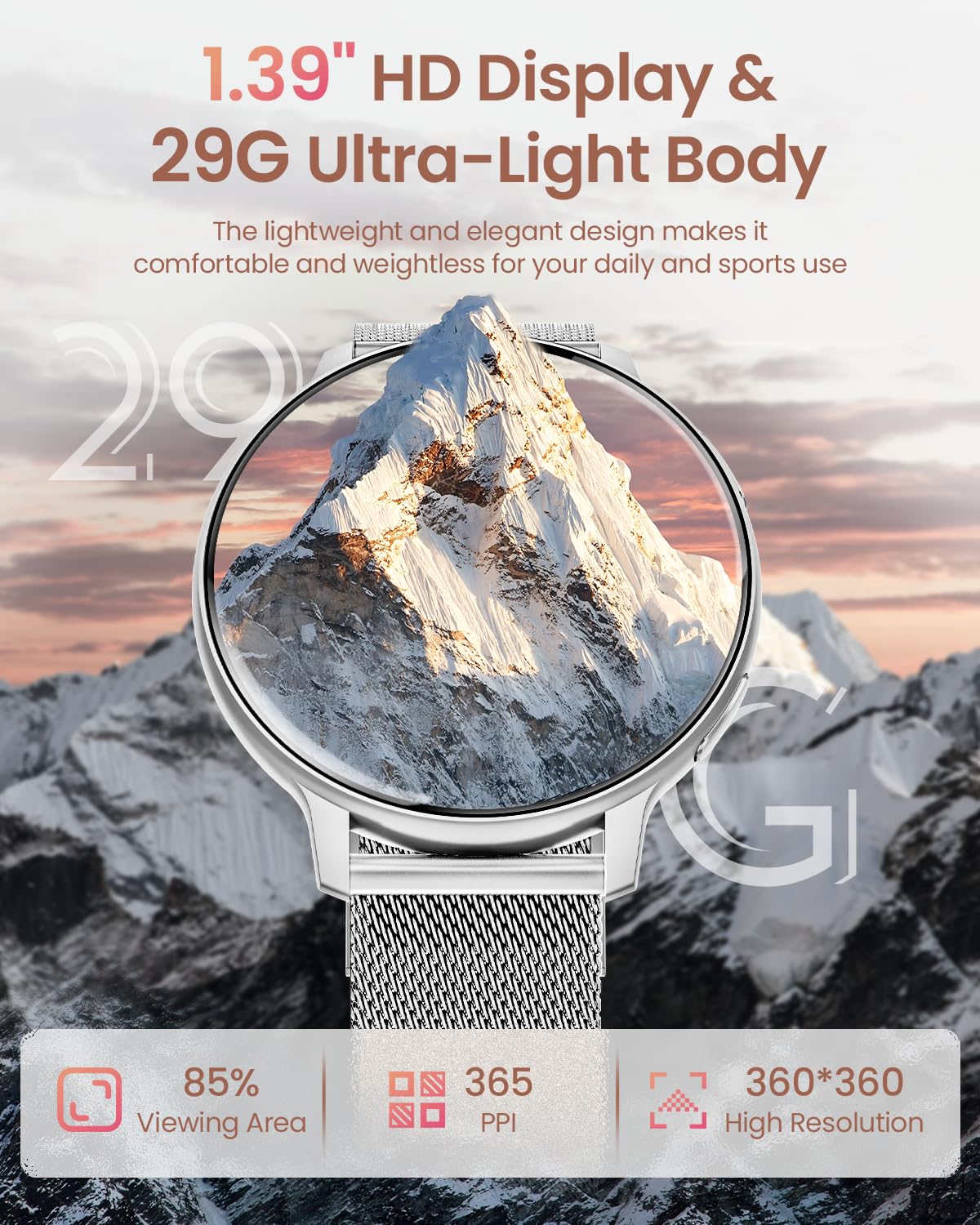 HASAKEI Smartwatch Donna con Effettua o Risposta Chiamate, 1,39" HD Smart Watch, Fisiologia Feminile, 120 Sport, Orologio Smartwatch Digitale Cardiofrequenzimetro/SpO2/Sonno Android iOS, Argento