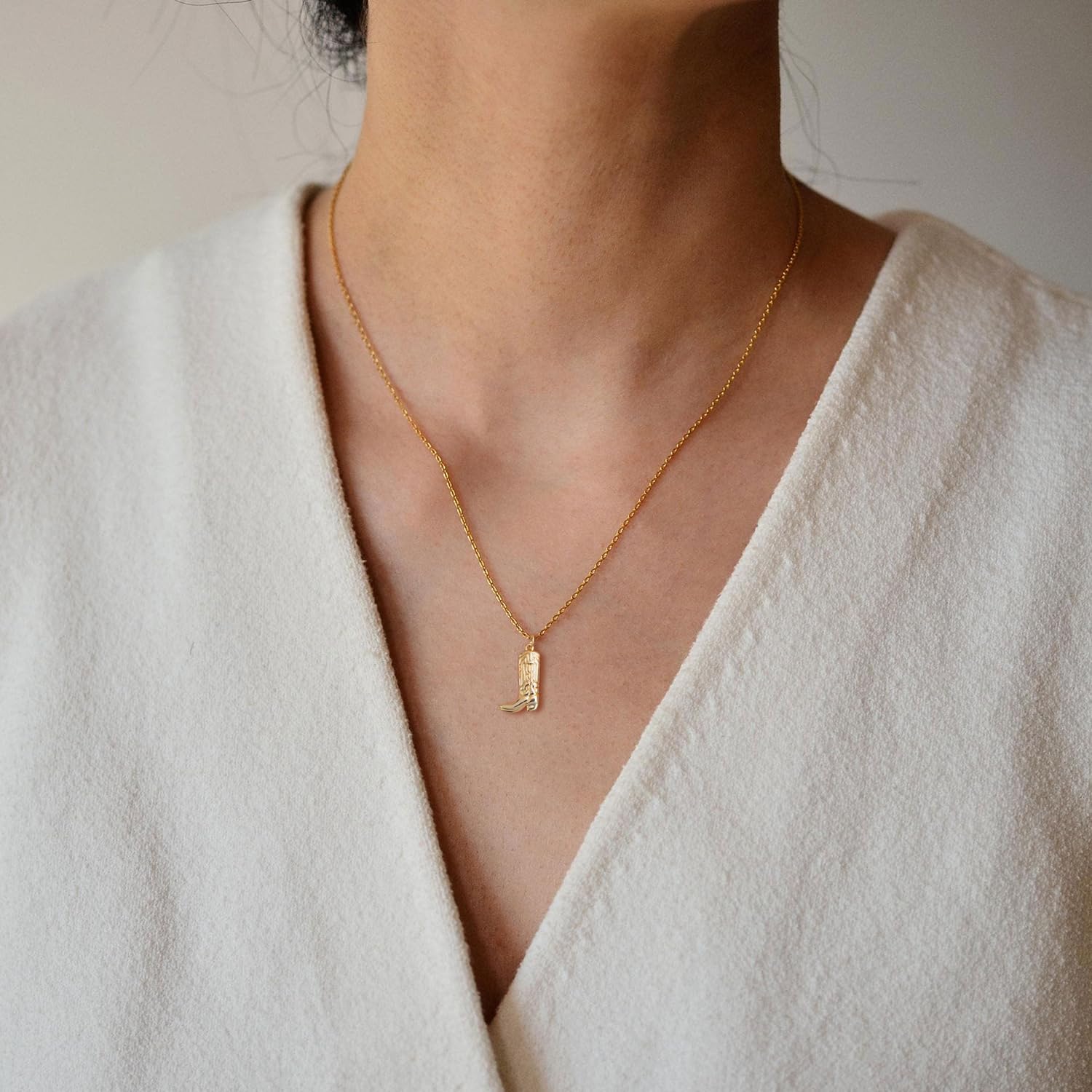 Dainty Gold Necklace: 14k Gold Plated Dianty Boots Bow Sun Moon Horse Evil Eye Conch Seahorse Necklace for Women 16.5"+2" - Image 3