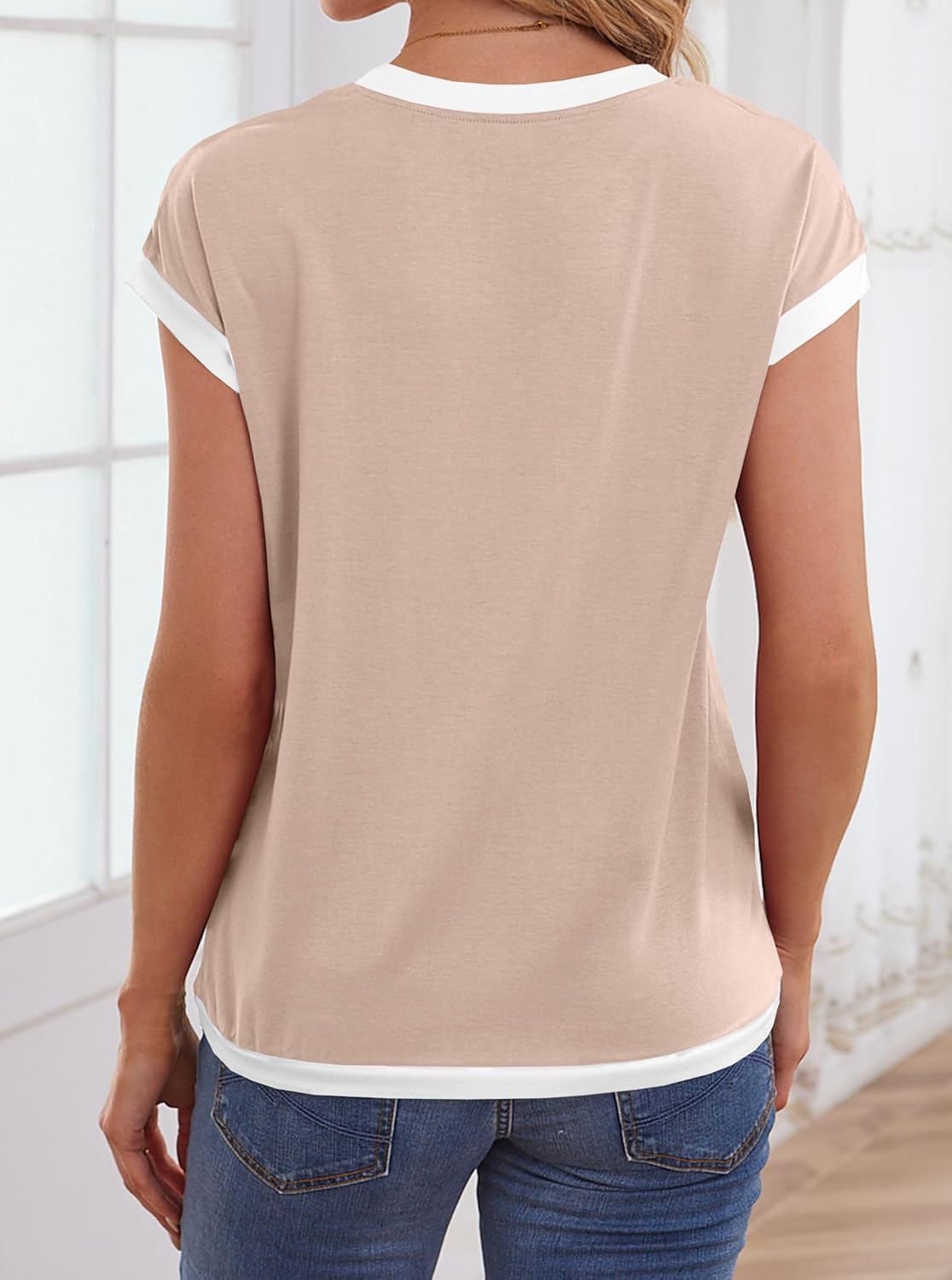 LilyCoco Womens Ringer Short Sleeve Shirts Summer Casual Basic Loose Fit Tops - Image 6