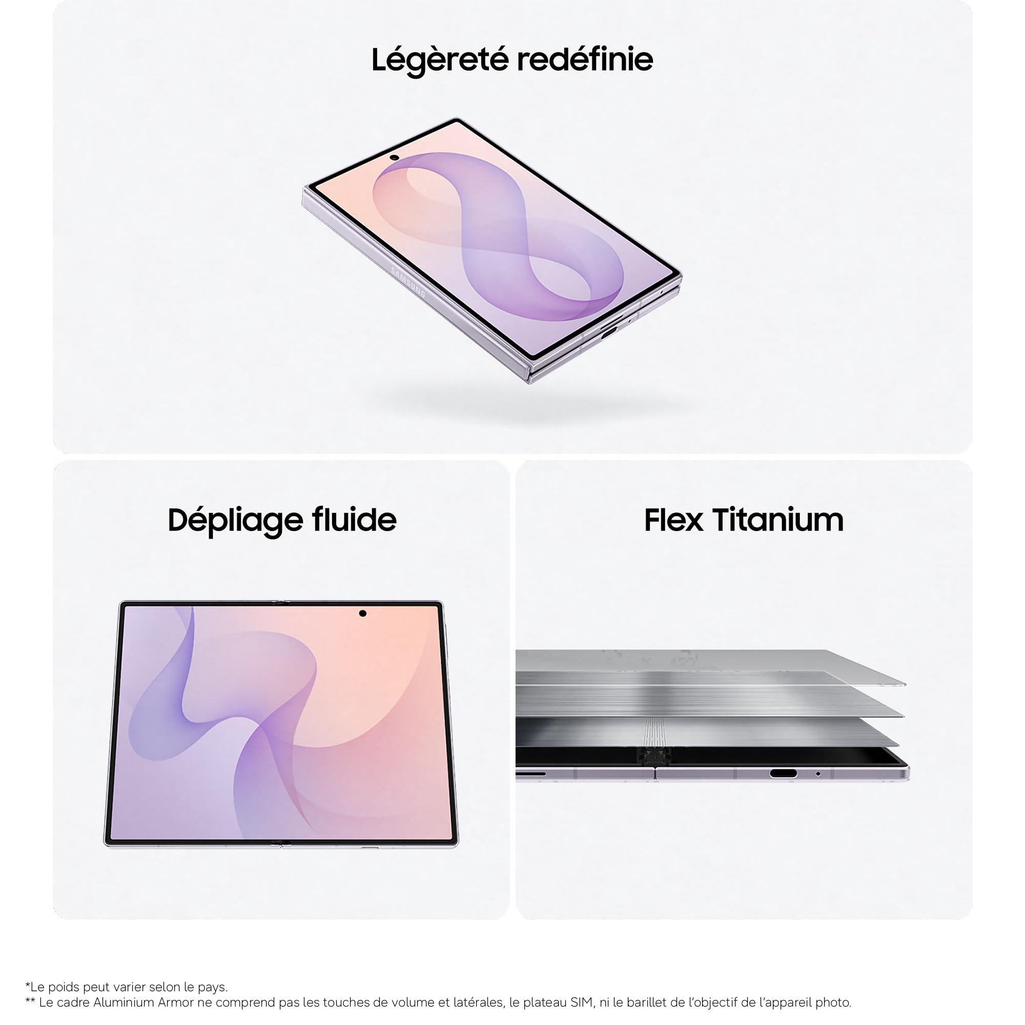 Samsung Galaxy Z Fold8, Smartphone Pliable 5G, 256 Go, Lavande, Version FR