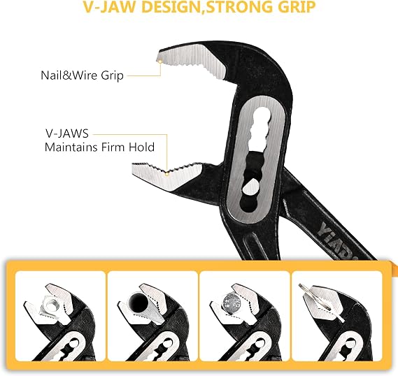 8/10 Inch V-Jaw Groove Joint Pliers, 7-Position Lock Set