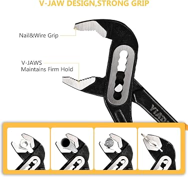 8/10 Inch V-Jaw Groove Joint Pliers, 7-Position Lock Set