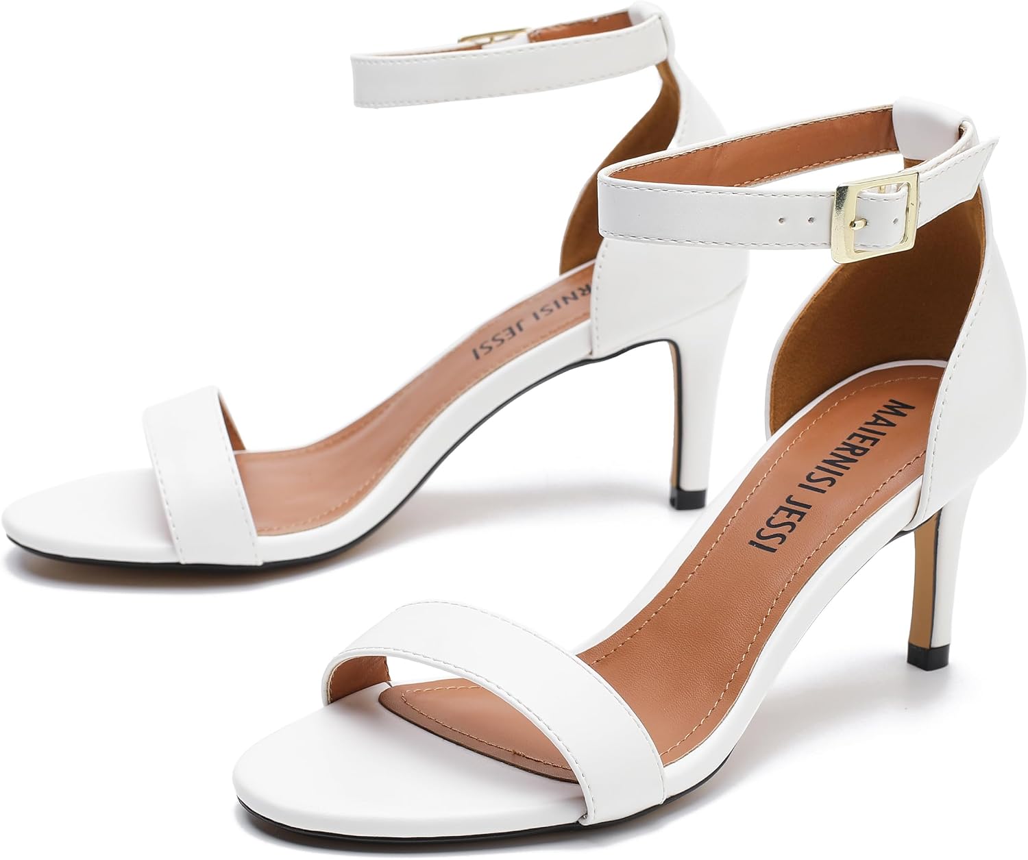 MAIERNISI JESSI Unisex Men's Women's Ankle Strap Heeled Sandals, Open Toe, Buckle Closure, Kitten High Heel