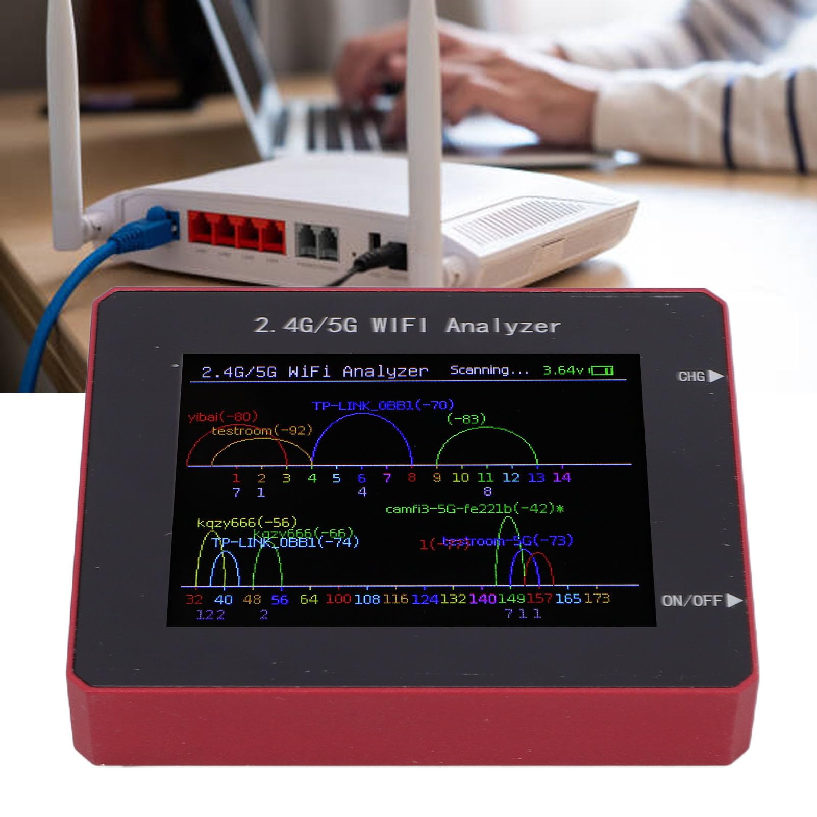 Garosa Analizzatore WiFi 2.4G 5G Rilevatore di Segnale in Lega di Alluminio con Schermo a Colori TFT per L'ottimizzazione della Rete Identificazione delle Interferenze del Canale