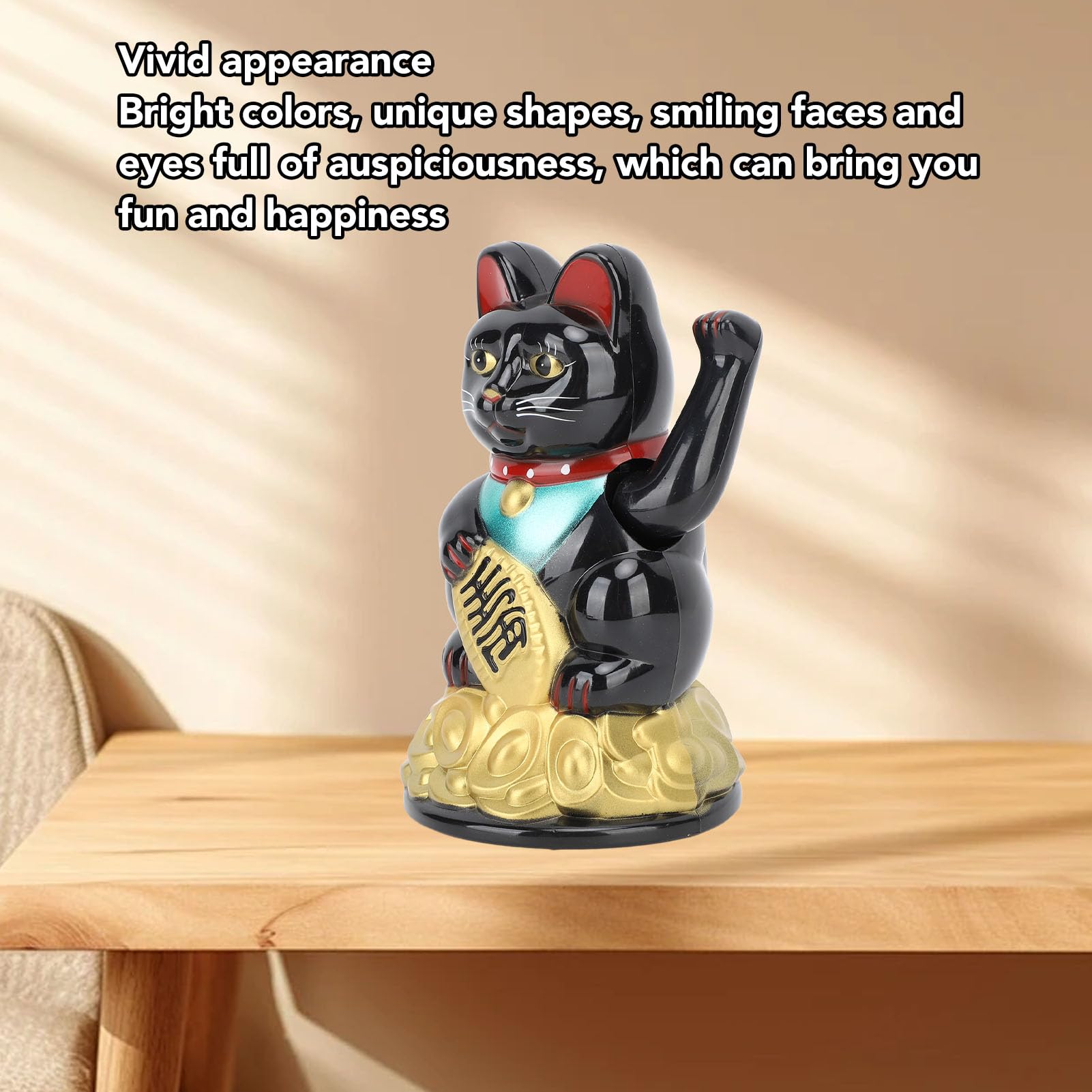 Greensen Maneki Neko Machający Kot, Zasilany Bateriami, Talizman Szczęścia, Śliczna Figurka Dekoracyjna na Biurko, Akcesoria do Mieszkania, 10,5 cm