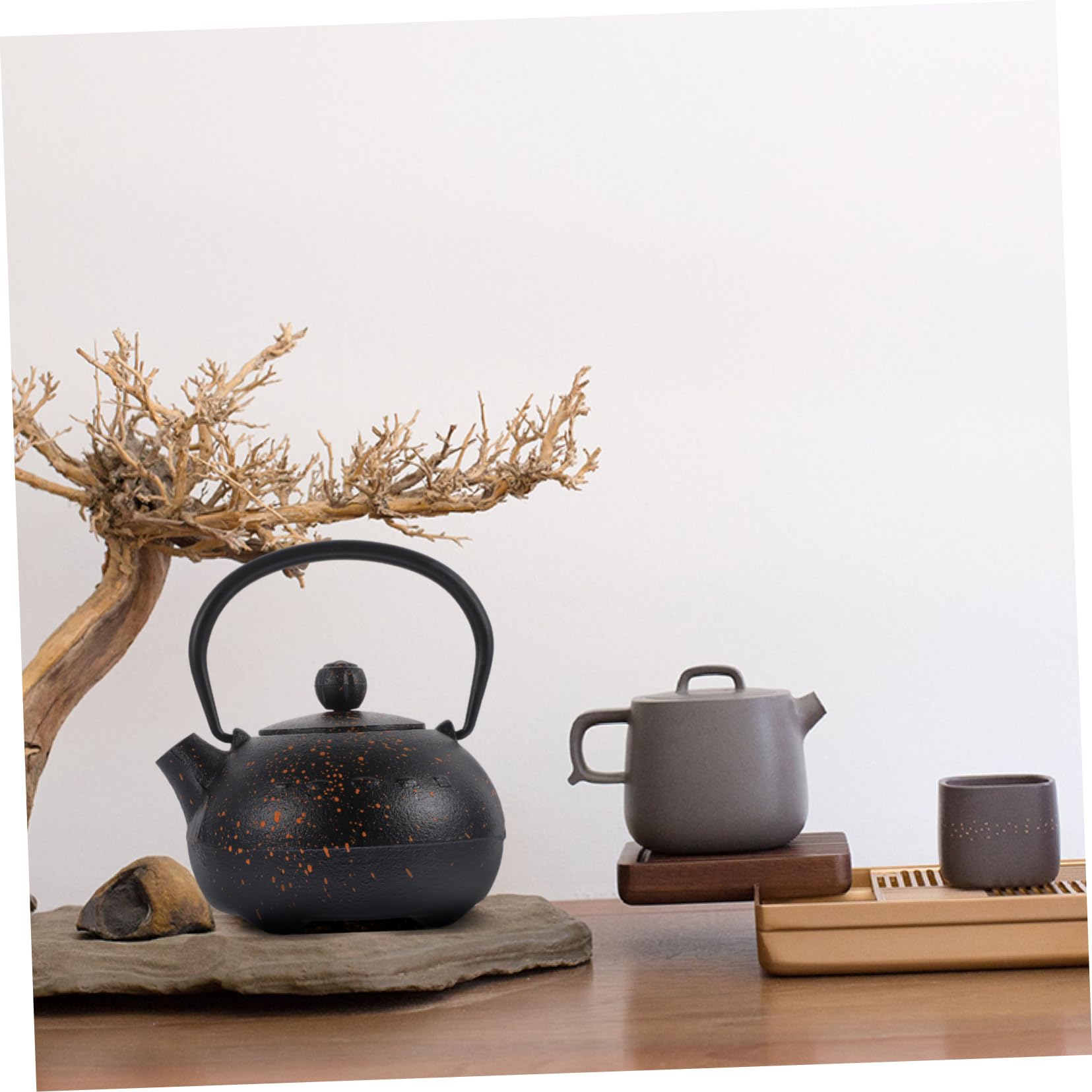 Tetera de Hierro Fundido Negra 0, 4 L para Casa de Té | Estilo Vintage Retro, Cómoda de Sostener, Hierro Resistente y Forma Agradable