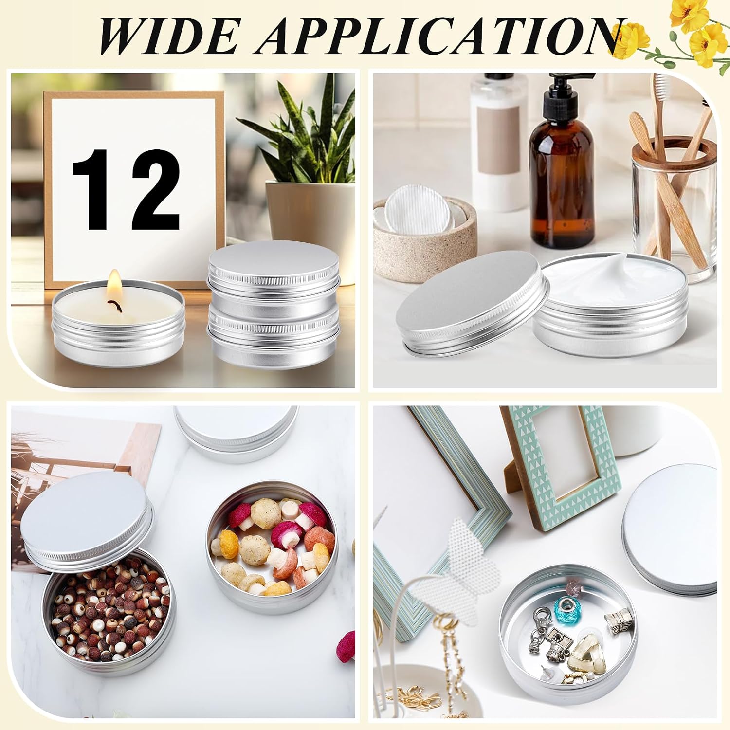 60 Pack Aluminum Tin Cans, 2oz Metal Tins with Screw Lid, Aluminum Tin Jars, Round Tin Containers, Empty Metal Storage Tins, Small Tins for Lip Balm Cosmetic Lotion Bars Salve Spices Candles