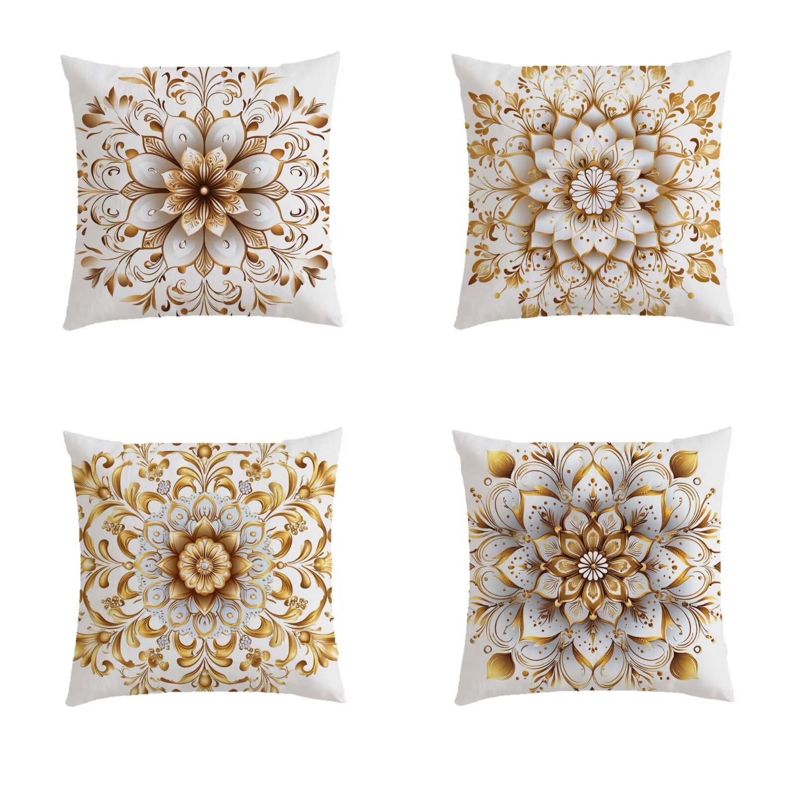 Housse de coussin 70x70cm déhoussable fermeture éclair invisible lot de 4 mandala