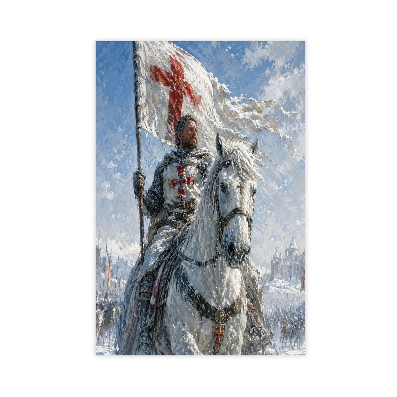 H3b8u2y5 Unframe-Style-22 Crusader Knight Canvas Wall Art, Medieval Illustration