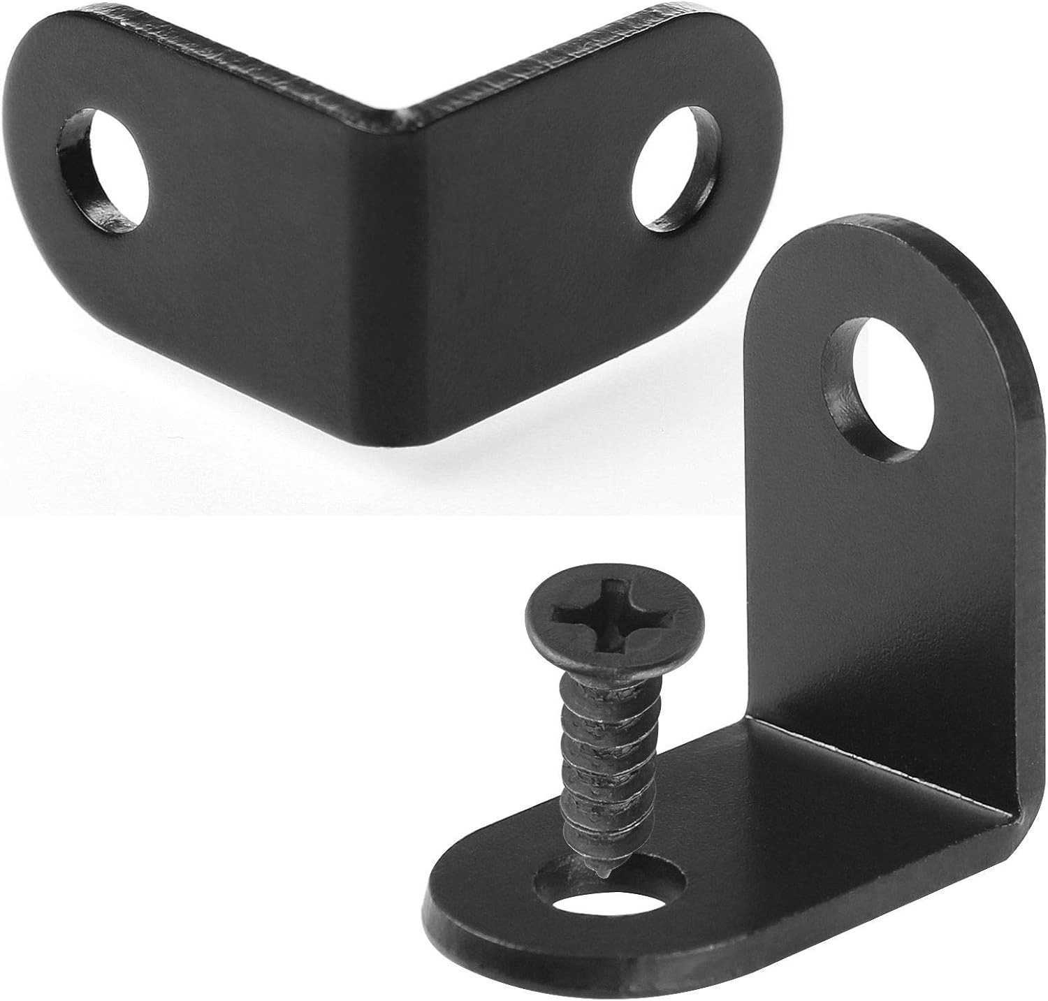 HNBun 100 Pack Black L Brackets for Wood, 1x1 Inch (26mm) Heavy Duty Corner Braces, 90 Degree Metal Joint Fastener for Shelf Reinforcement & Furniture Repair, 6mm Countersunk Holes, Matte Black