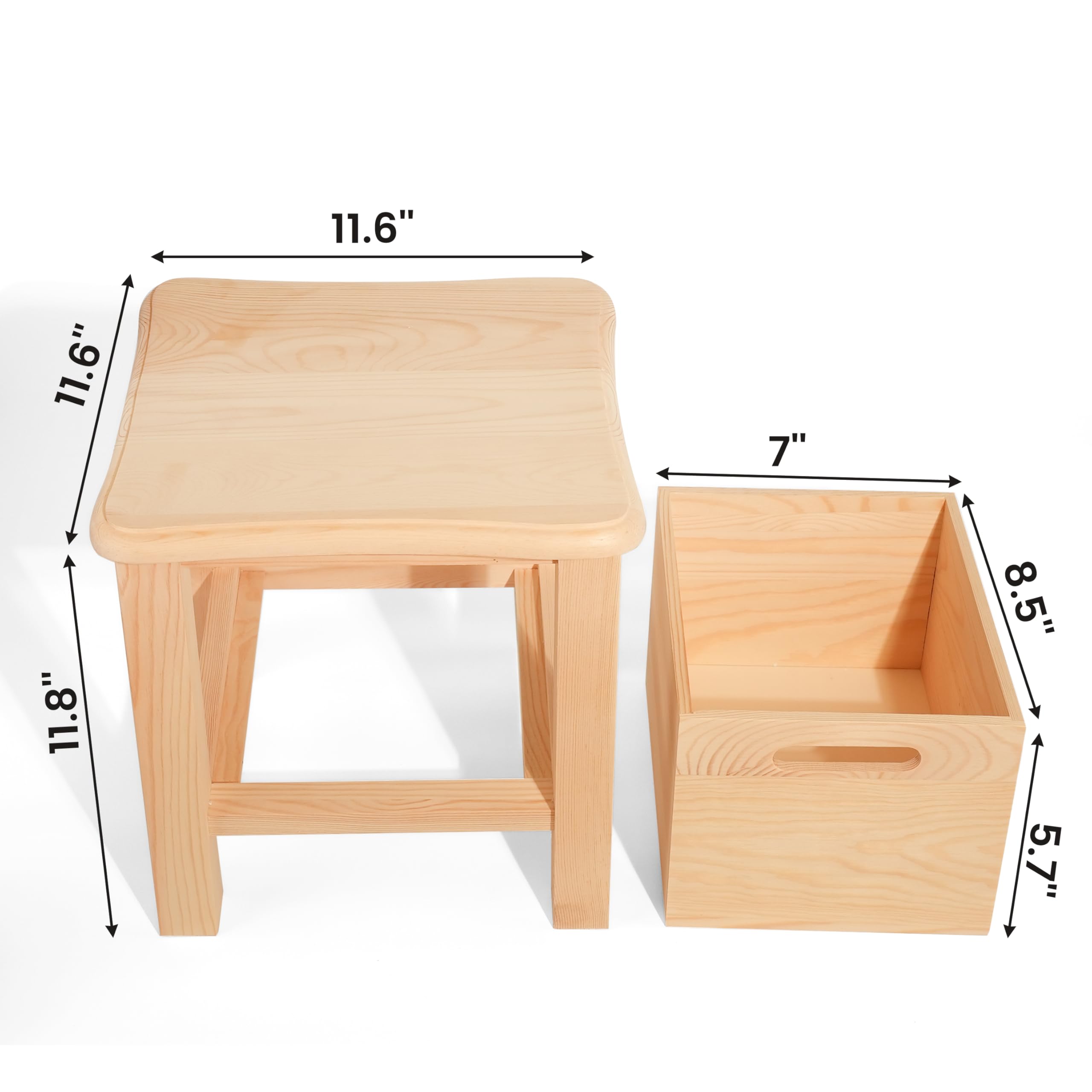 CONSDAN StoneCreek Stool with Storage Drawer, Solid Wood Storage Stool with Rounded Edges, Built-in Storage Drawer, Ideal for Living Room, Bedroom, or Entryway, No Assembly Needed