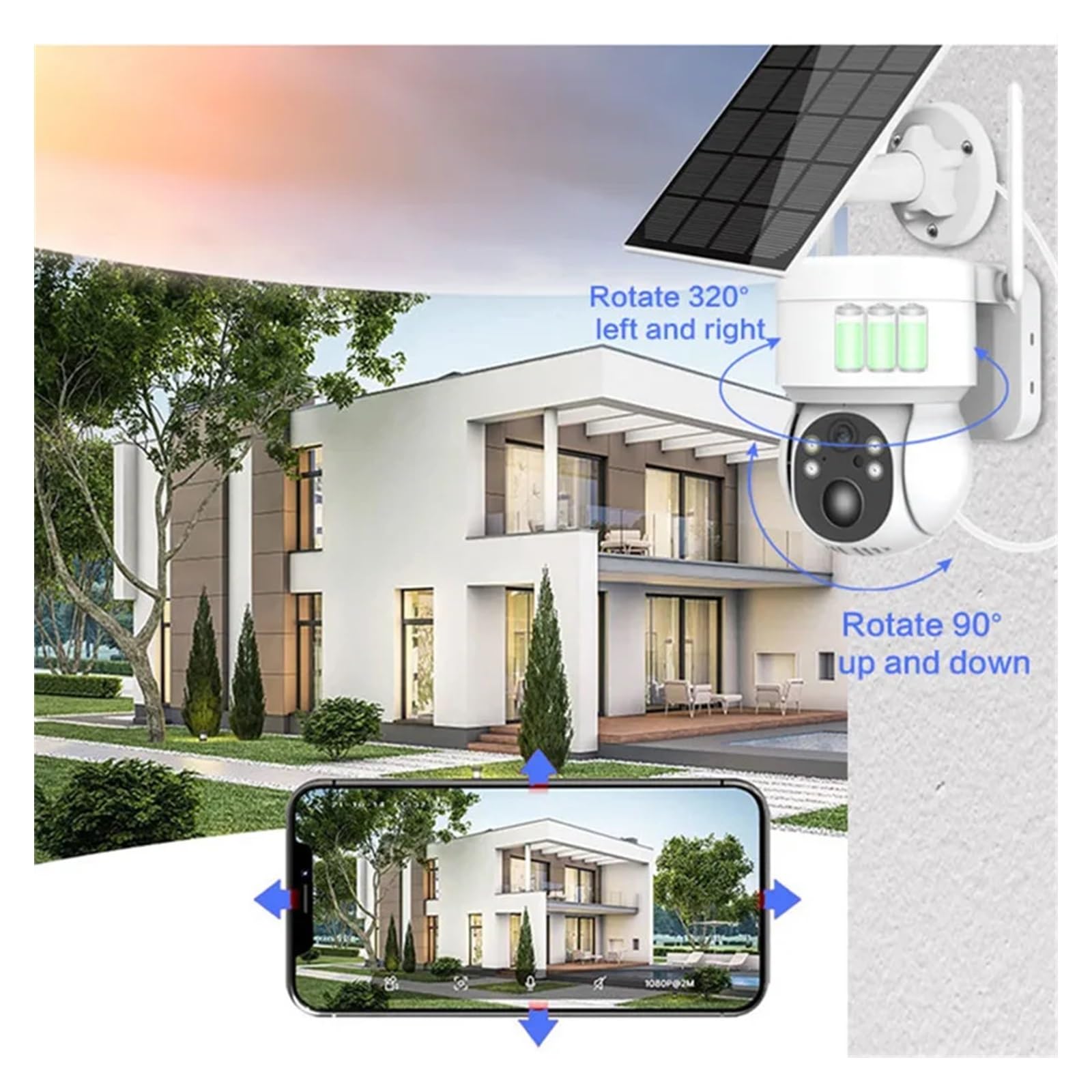 Camera Surveillance, Caméra Solaire PTZ 4MP caméra de sécurité Solaire sans Fil CCTV Batterie extérieure caméra IP PTZ Rechargeable avec Panneau Solaire,Sécurité, Antivol(WiFi Camera Only)