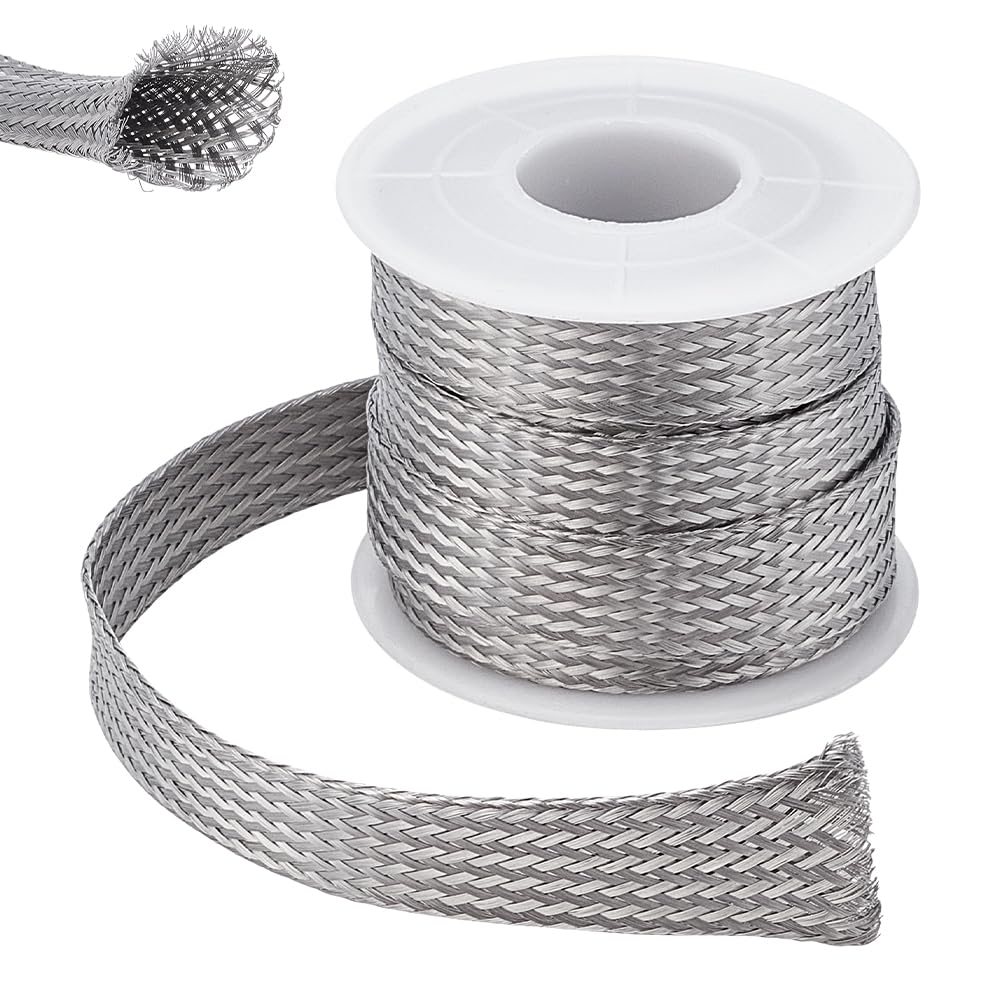 UNICRAFTALE 304 Stainless Steel Expandable Braided Cable Sleeve Knitting Scalable Network Ribbon Flat Cable Sleeve Cord Protector Wire Loom Tubing for Protect Cable 4m/roll-picture-25