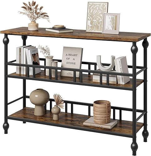 IDEALHOUSE Mesa consola, mesas de sofá de 3 niveles, mesa de entrada estrecha con almacenamiento, mesa de 43 pulgadas detrás del sofá, mesa de