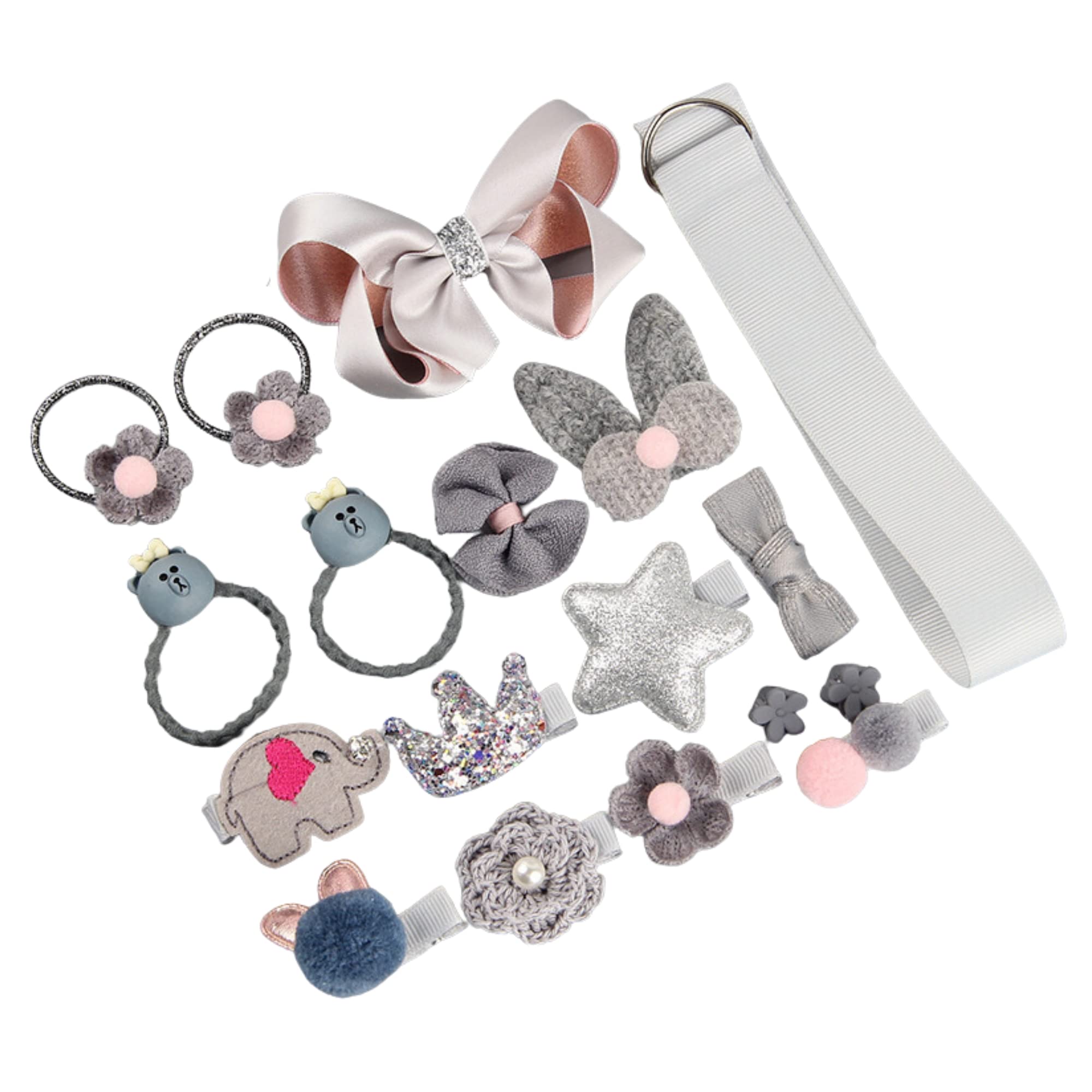 YOUSTYLO - YOU ARE PRIORITY Cute Hair Clips Set for Girls, Cute Bows Elastic Ties Ponytail Hairpins Set For Baby Girls, Perfect for Birthday, Parties & Ideal for Gift (Grey, Set of 18) (B0C4R75XBP) Amazon Price History, Amazon Price Tracker