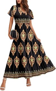 Garden Party Dresses for Women Short Sleeve Wrap Neck Tiered Floral Maxi Dress Summer Long Flowy Boho Sundress