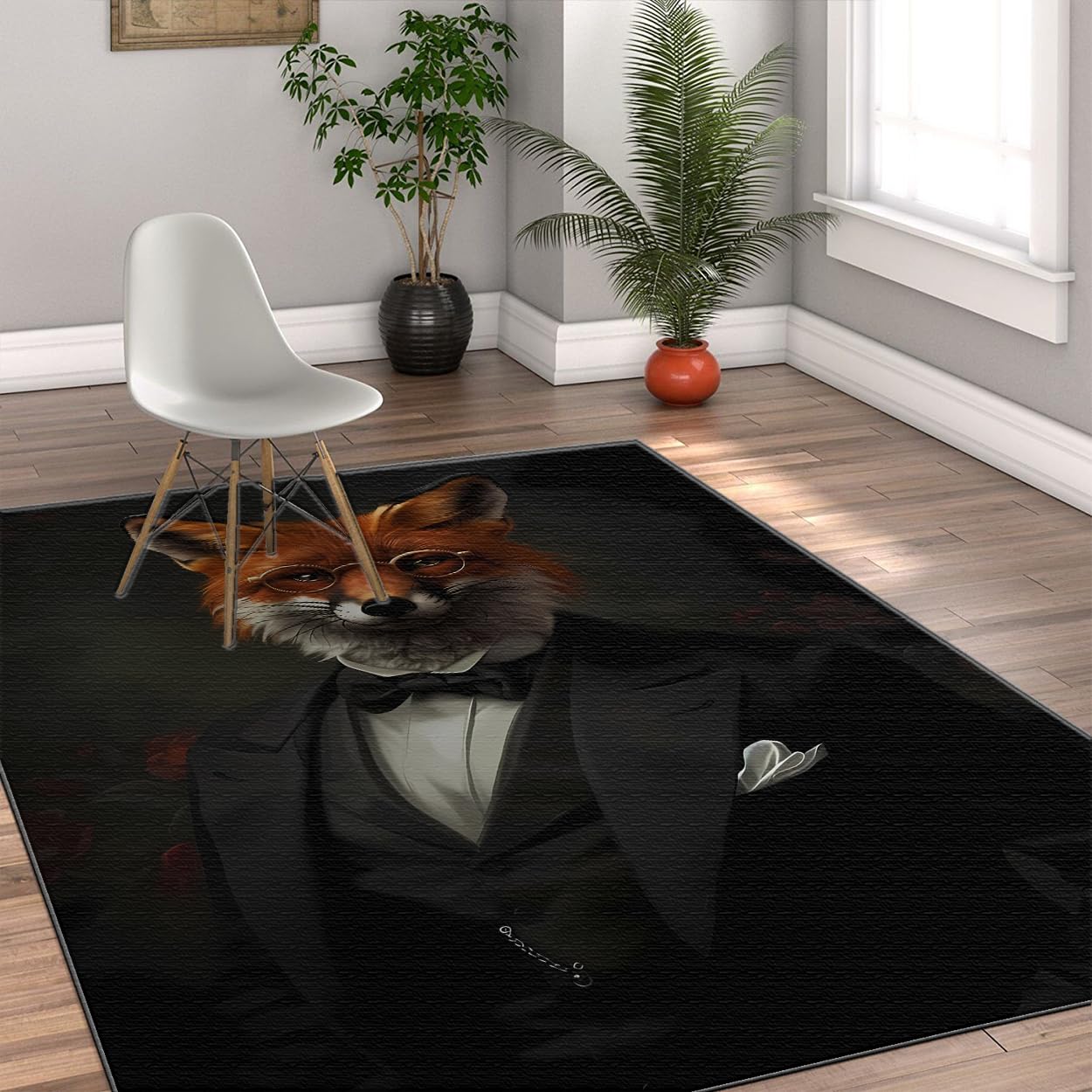 Tapis vintage élégant gentleman motif animal rectangulaire doux