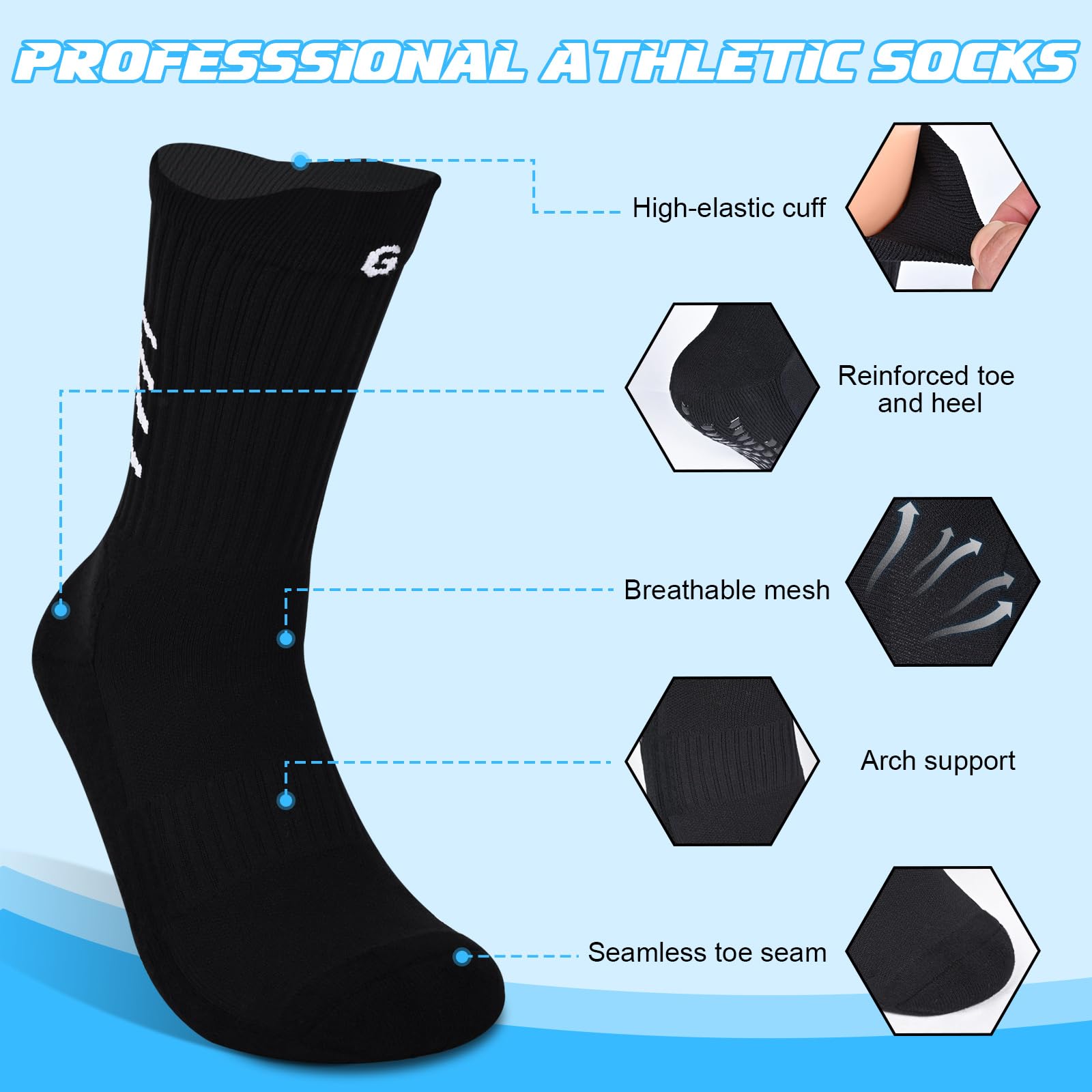 Grip - Calcetines de fútbol para hombre y joven, antideslizantes, para fútbol, rugby, talla 9-12, color negro, talla L, 4 pares, Negro-4 pares, Large