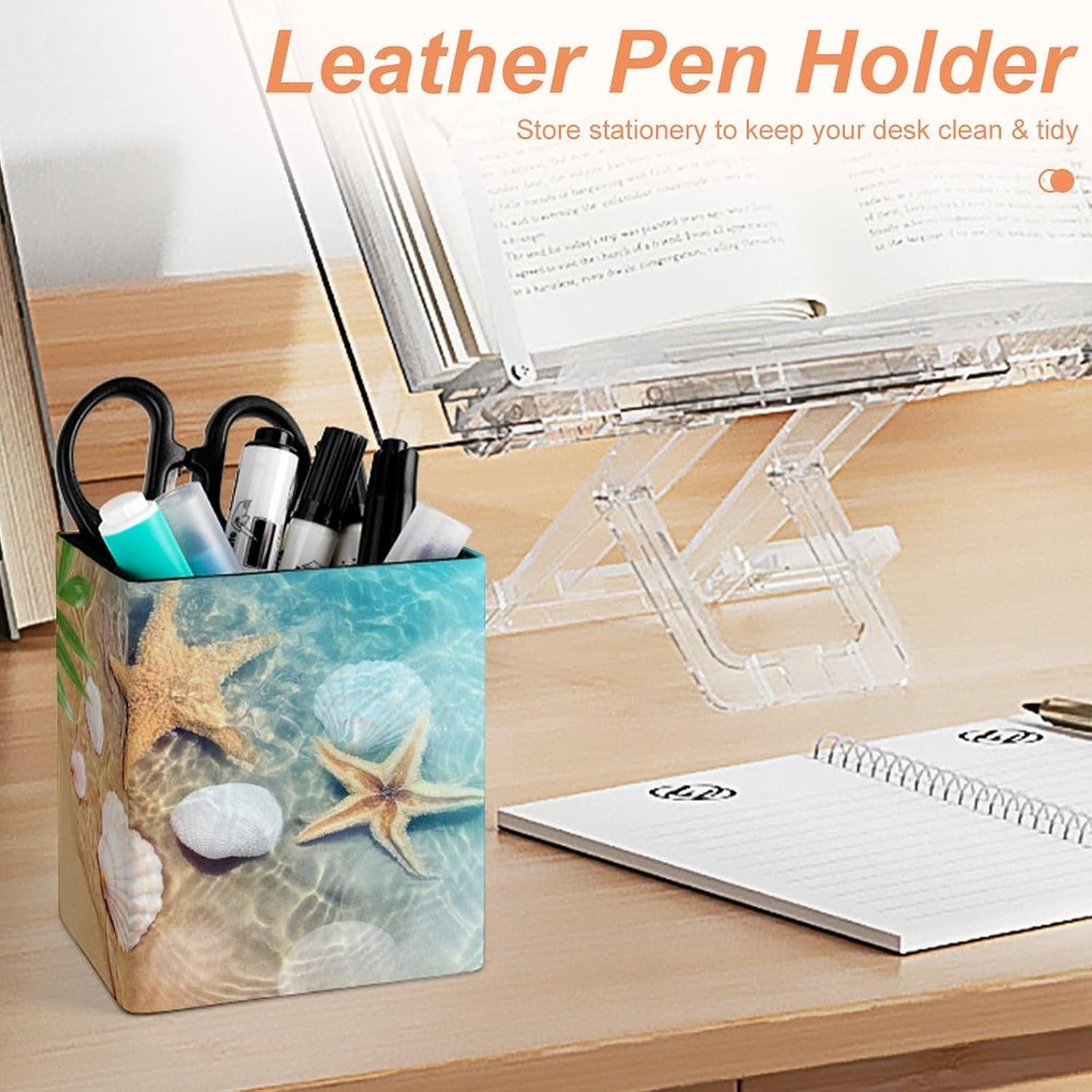Starfish Coral Seashell Pen Holder Square Desk Organizer for Office Studio image 4