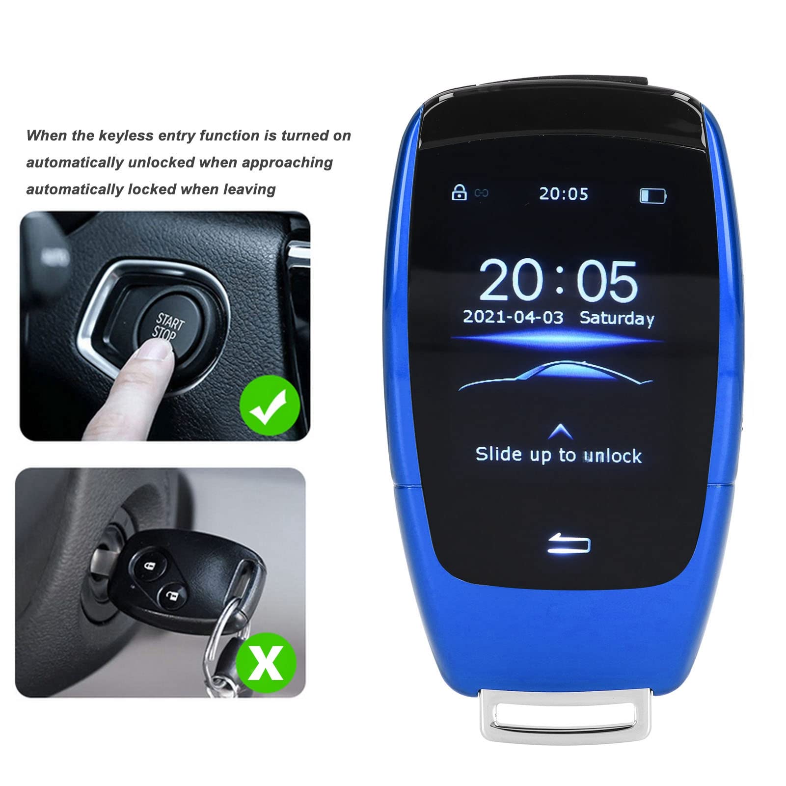 Ekran LCD Smart Key, Smart Remote Key High Definition Keyless Entry dla modeli przycisków Start Stop Engine (niebieski)