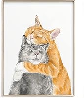 Triple Studio Cat Snuggles in Love Watercolor Art Print - Orange Grey Cats, Signed by Artist, 8x10 Unframed Gift for Cat Lovers