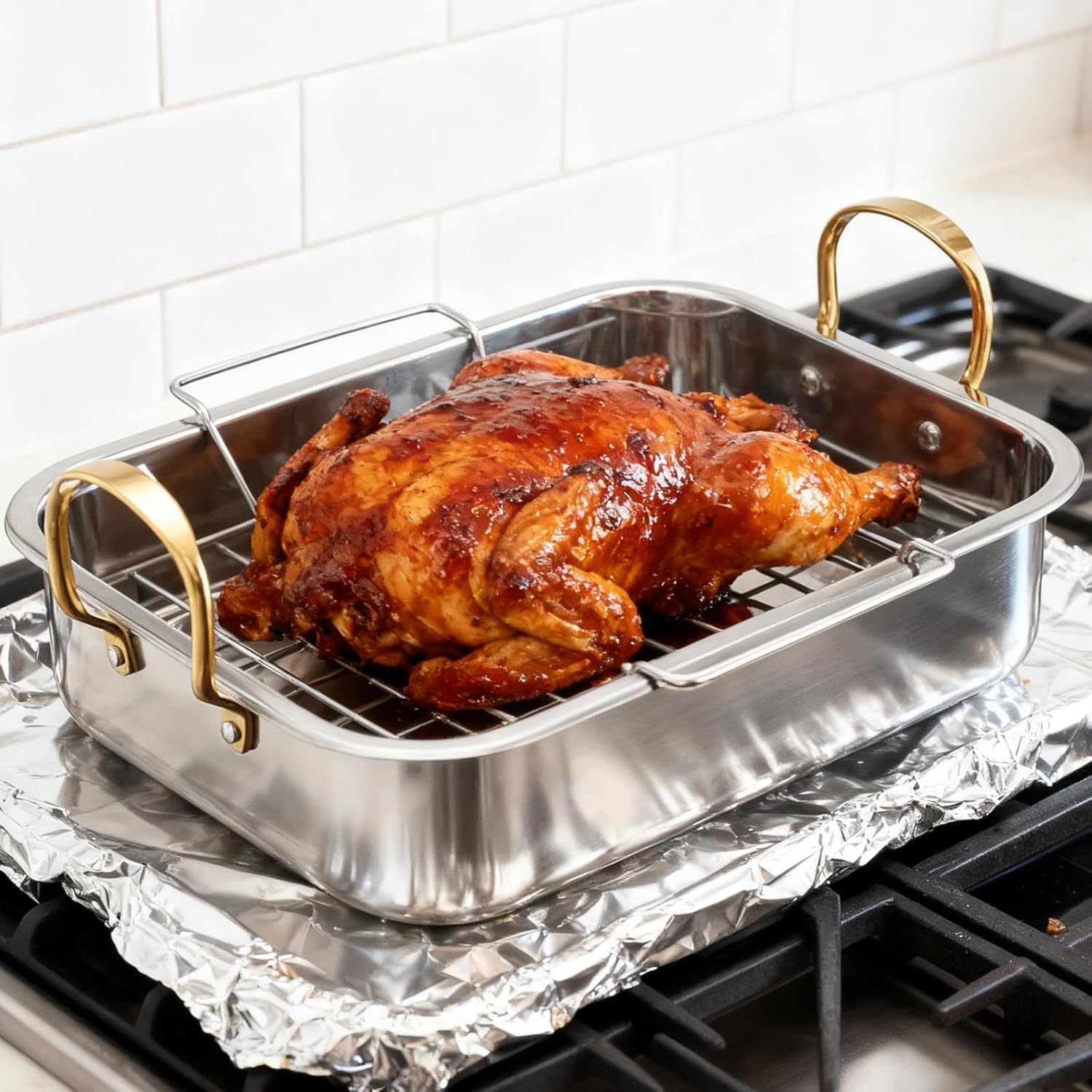 Thickened Base Roaster Pan Antirust Steel Safe Heat Distribution Baking Frying Multipurpose Roasting Pan