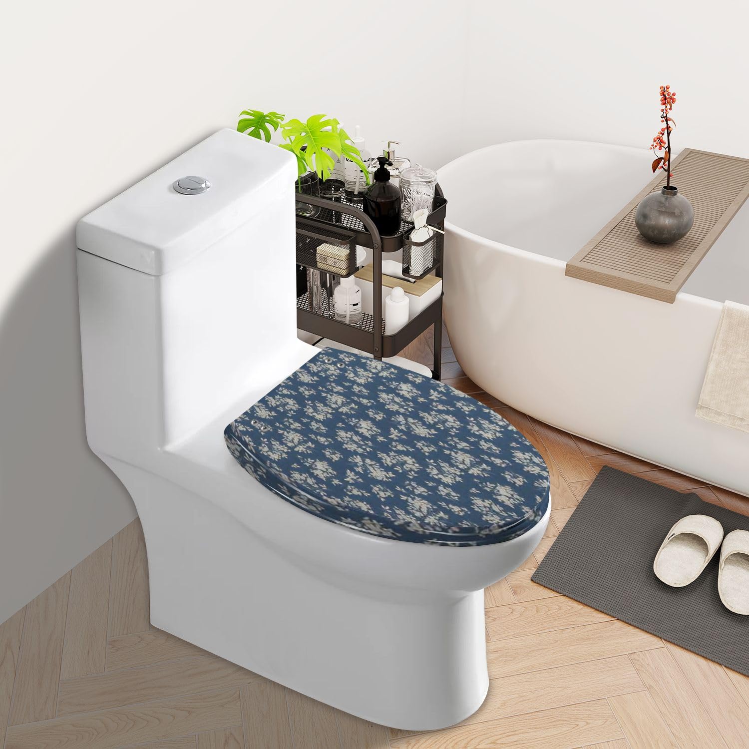 Elongated Toilet Seat Vintage floral pattern small abstract