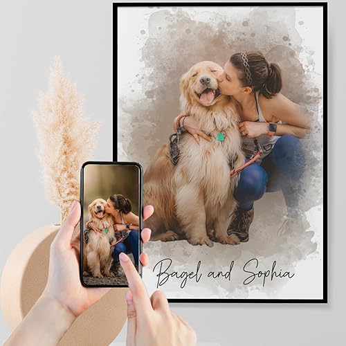 Miniatura 13 de Giantbighands Póster de Retrato Personalizado de Mascota Retro - Regalos para Amantes de Mascotas, Póster de Retrato Acuarela Personalizado de Perro