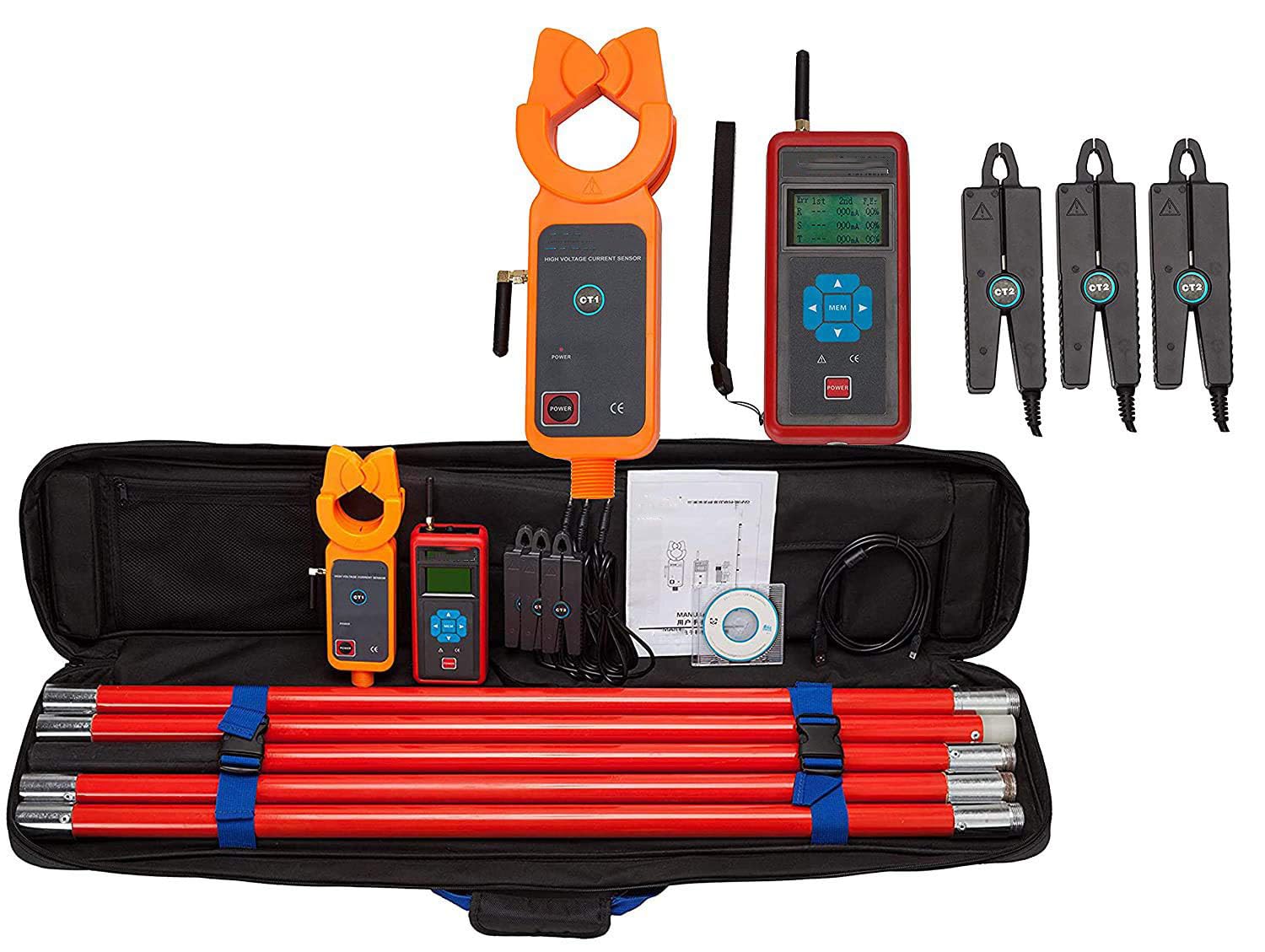 Three Channel Wireless High Voltage Transformation Ratio Tester Meter with 3 Pcs 008 Tip-Shaped Current Transformer Equipped with Wireless Receiver