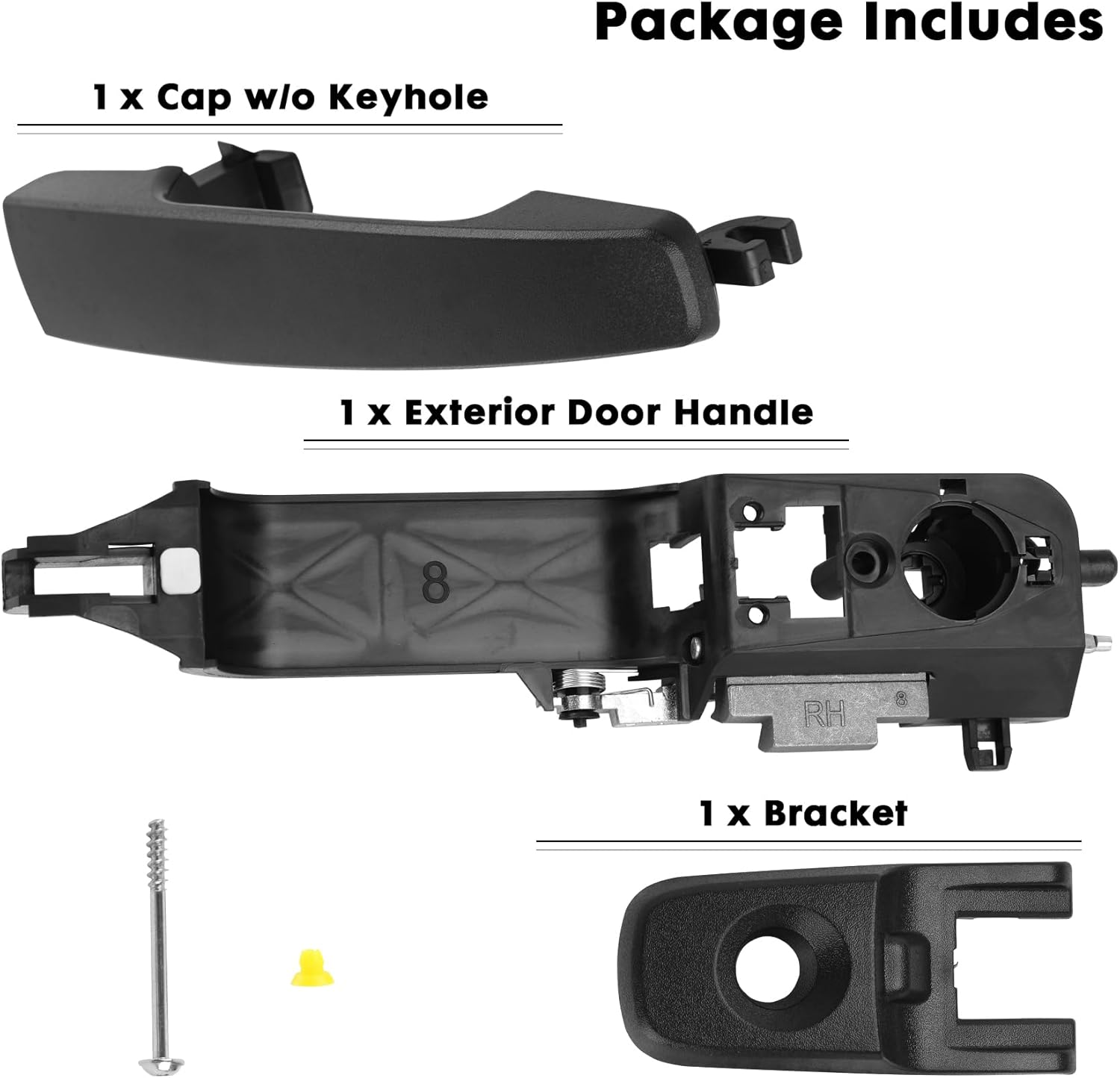 SHACHAR Exterior Door Handle Kit, Front Left Driver Side 8S4Z-5422404-AA Compatible with Ford Focus 2008-2011, Cap w/Keyhole 8S4Z-54218A14-AA, Bracket 8S4Z-5426685-B Matte Black