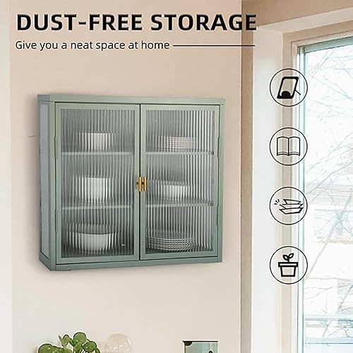 Miniatura 3 de Finca ancha Gabinete con puertas de cristal, gabinete de boticario de baño con 2 puertas y estantes ajustables de 27.6 pulgadas para cocina de pared