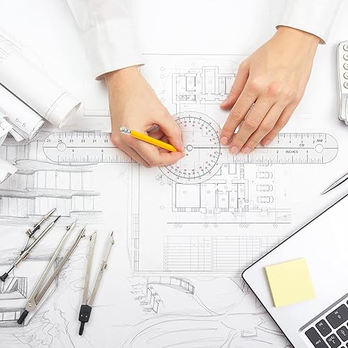 Miniatura 4 de Goniómetro transparente de 12 pulgadas, goniómetro de plástico de 360 grados para cinta métrica corporal, goniómetro, regla transportadora (1)