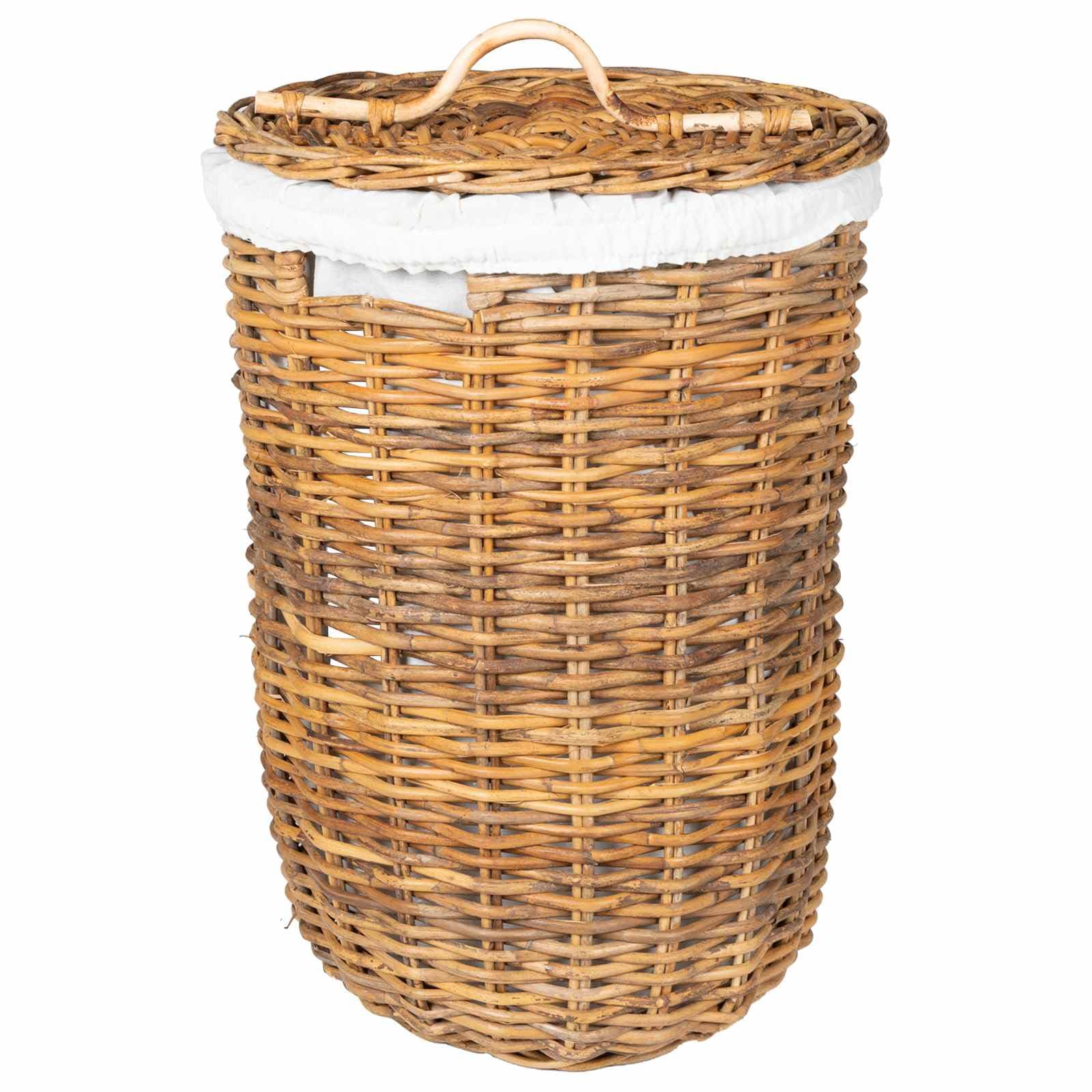 Wäschekorb Mit Deckel 2 Stück Naturbraun Kubu Rattan | Zylindrische Form, Belacu-Innenfutter, integrierte Griffe, 42x60 cm und 30x45 cm