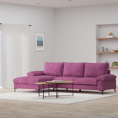 Miniatura 72 de Sofá modular moderno en forma de L, con diván extra ancho y patas doradas Gris,Negro -,Verde,Naranja,Gris oscuro,marino,Púrpura