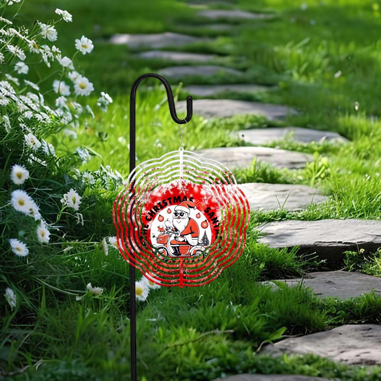 The Christmas with Santa Christmas Wind Spinners 3D Stainless Steel Laser Cut Metal Double Sided Printing-Hanging Indoor/Outdoor Decorations Yard Gardening Decor,Metal Kinetic Art 16x16 inches