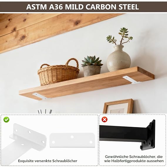 Pack of 4 150 mm Invisible Shelf Brackets T Shelf Brackets Wall White