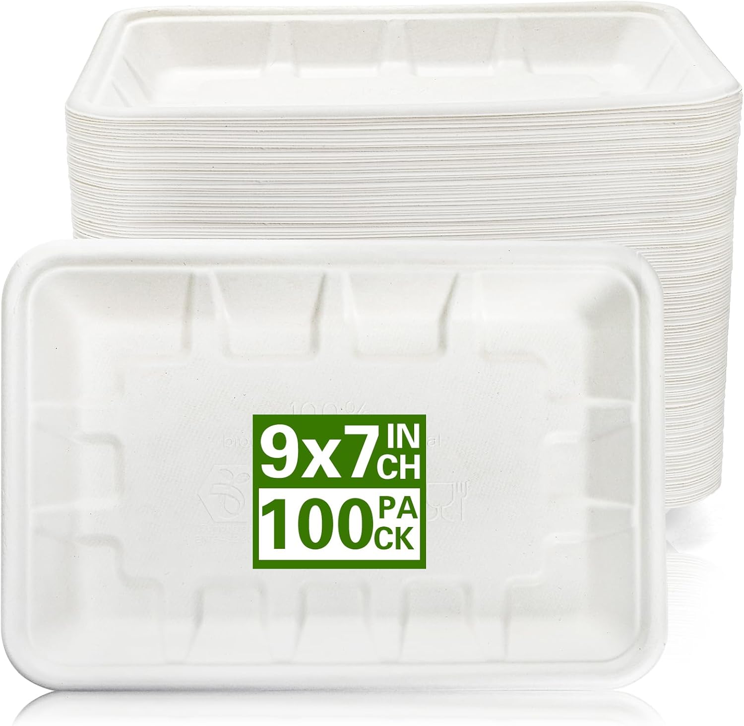 Lawei 100 Pack 9 Inch Rectangle Paper Plates, 9 x 7 Inch Disposable Food Trays, White Bagasse Paper Dishes, Heavy Duty Deep Plates for Tacos, Dessert, Snack, Salad, Pasta, Camping Picnic Party Use - Image 4