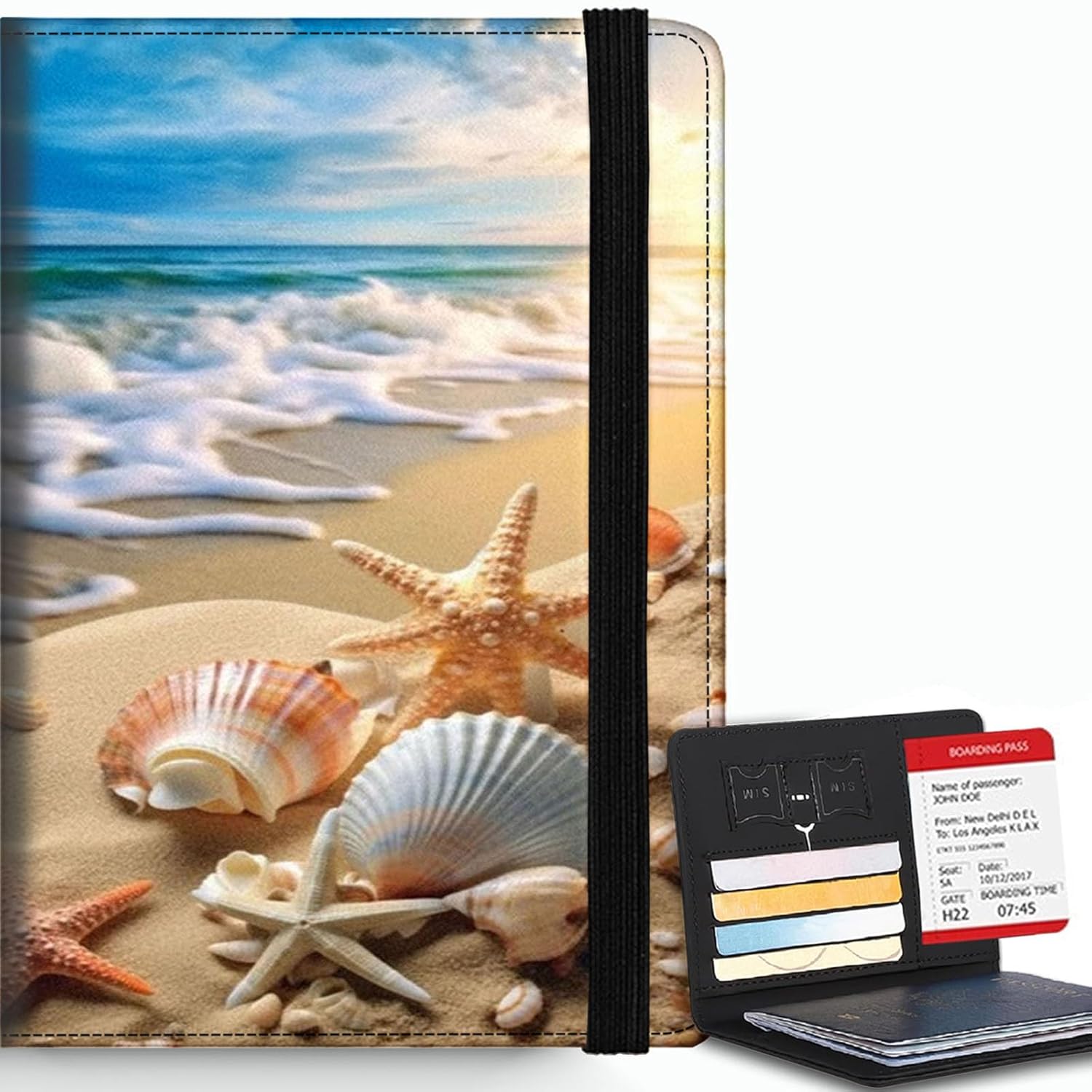 Bxgolkgd Passport Cover RFID Blocking Large Capacity Multi-Slot Travel Passport Wallet for Men Women - Beach Shell Starfish