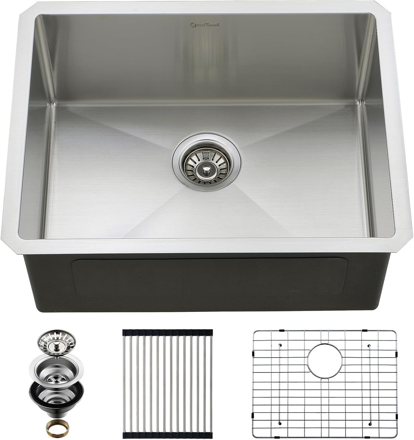 Undermount Kitchen Sink, 24 x 19 x 10 Inch 16 Gauge Single Bowl Kitchen Sink T-304 Stainless Steel Laundry Sinks