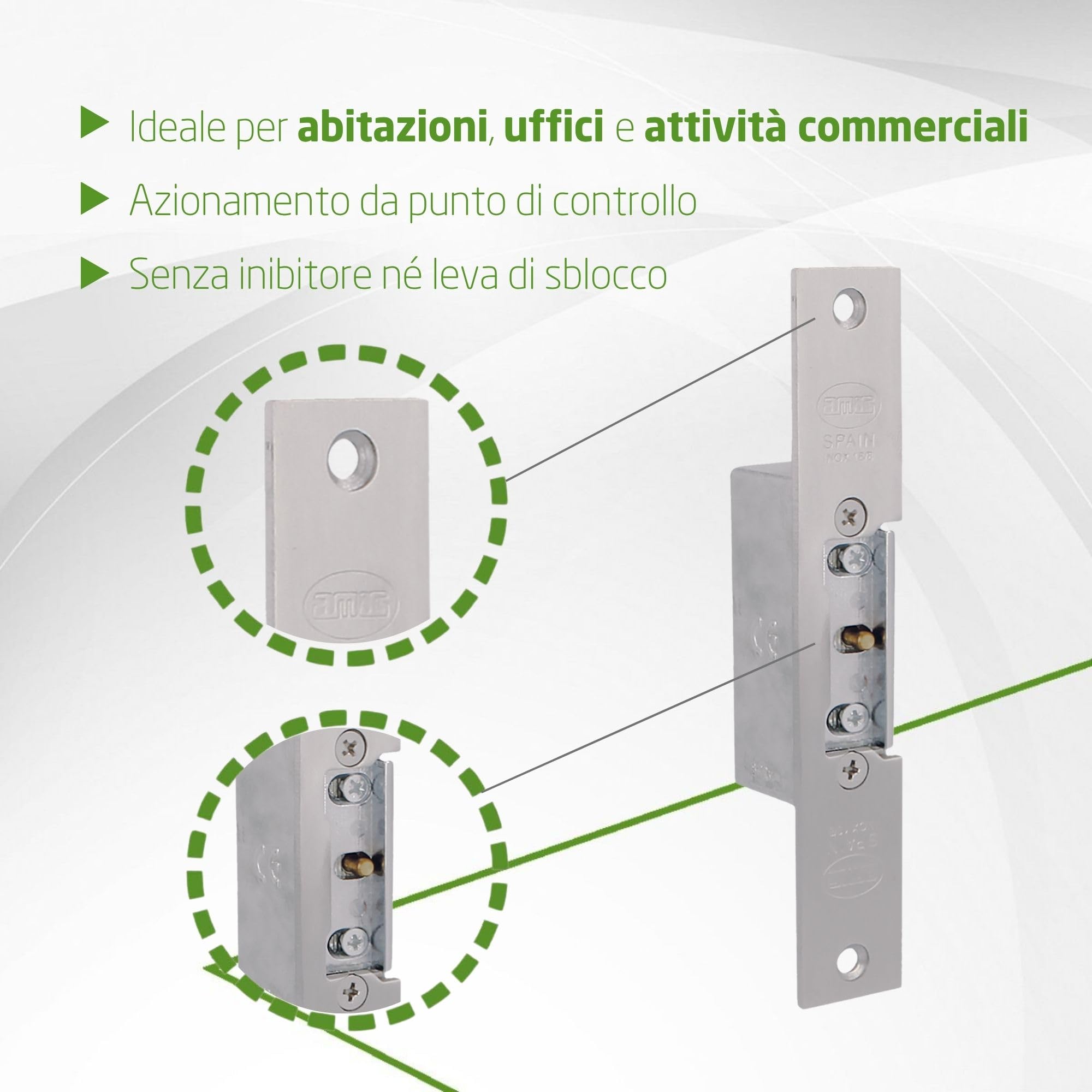 Amig - Apriporta Elettrico Mod.10 - Incontro Elettrico con Bobina Inclusa per Portoni, Negozi e Uffici - Apertura Remota e Controllo Accessi - 150 x 25 x 3 mm, 1,1 A, 8-12 V AC - Acciaio Inox 18/8