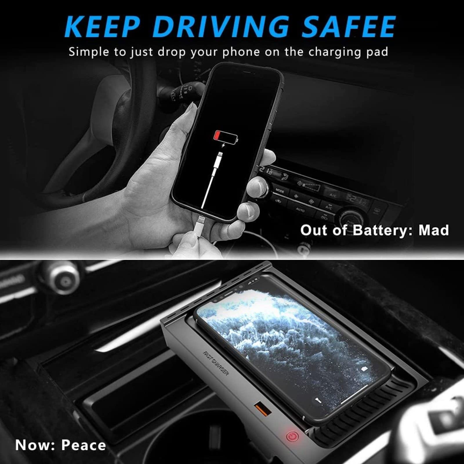 Draadloze Oplader voor BMW X5 (F15) 2014-2018 BMW X6 (F16) 2015-2019, Draadloze Snelle Telefoonoplaadmat voor BMW X5/X6 2014-2018 Accessoires voor iPhone Galaxy, Cadeau voor BMW-Bezitters