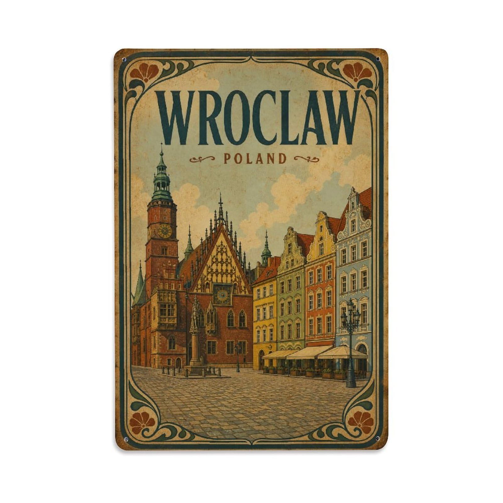 Vintage Travel Poland Wroclaw Metal Tin Sign
