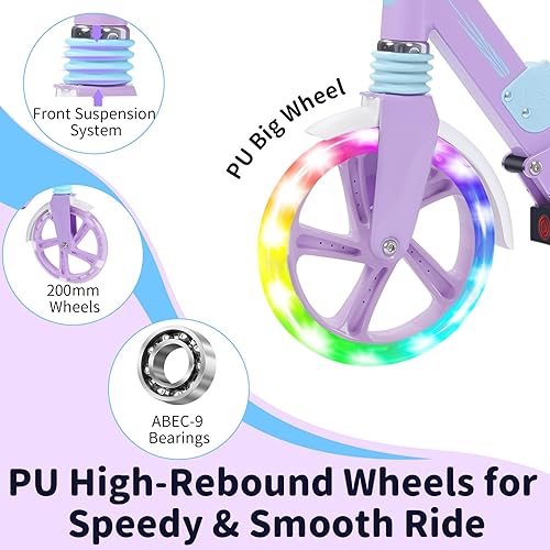 Miniatura 3 de BELEEV V8 Scooters para niños a partir de 6 años con cubierta iluminada, scooter plegable de 2 ruedas para adultos y adolescentes, 4 de altura