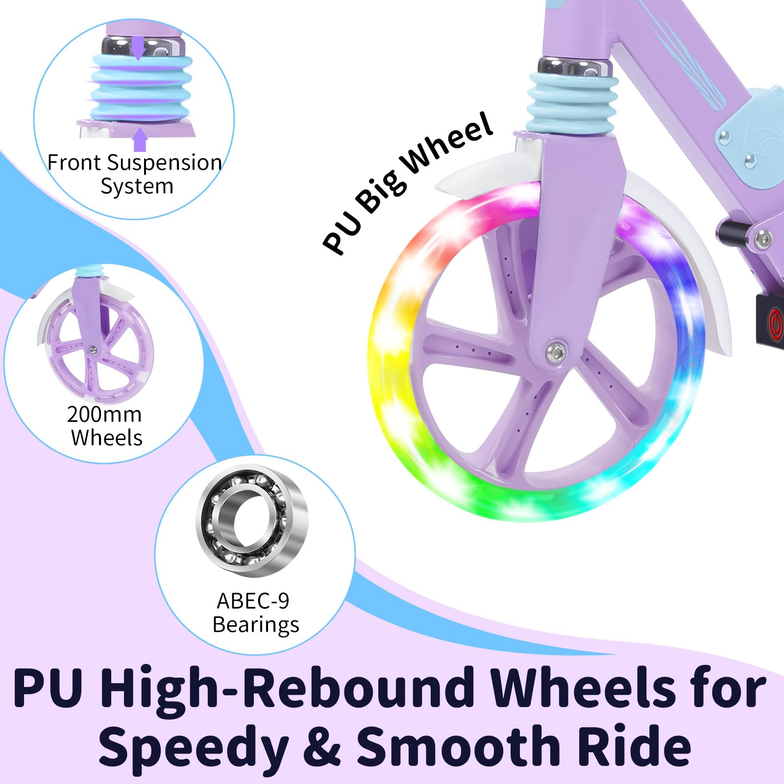 BELEEV V1Plus Trottinette Enfant 3 à 12 Ans, Pliable Trotinette à 2 Roues LED Lumineuses, Deck, 3 Réglables en Hauteur, Plateau Antidérapant, Trottinette avec Support pour Filles et Garçons, Scooter